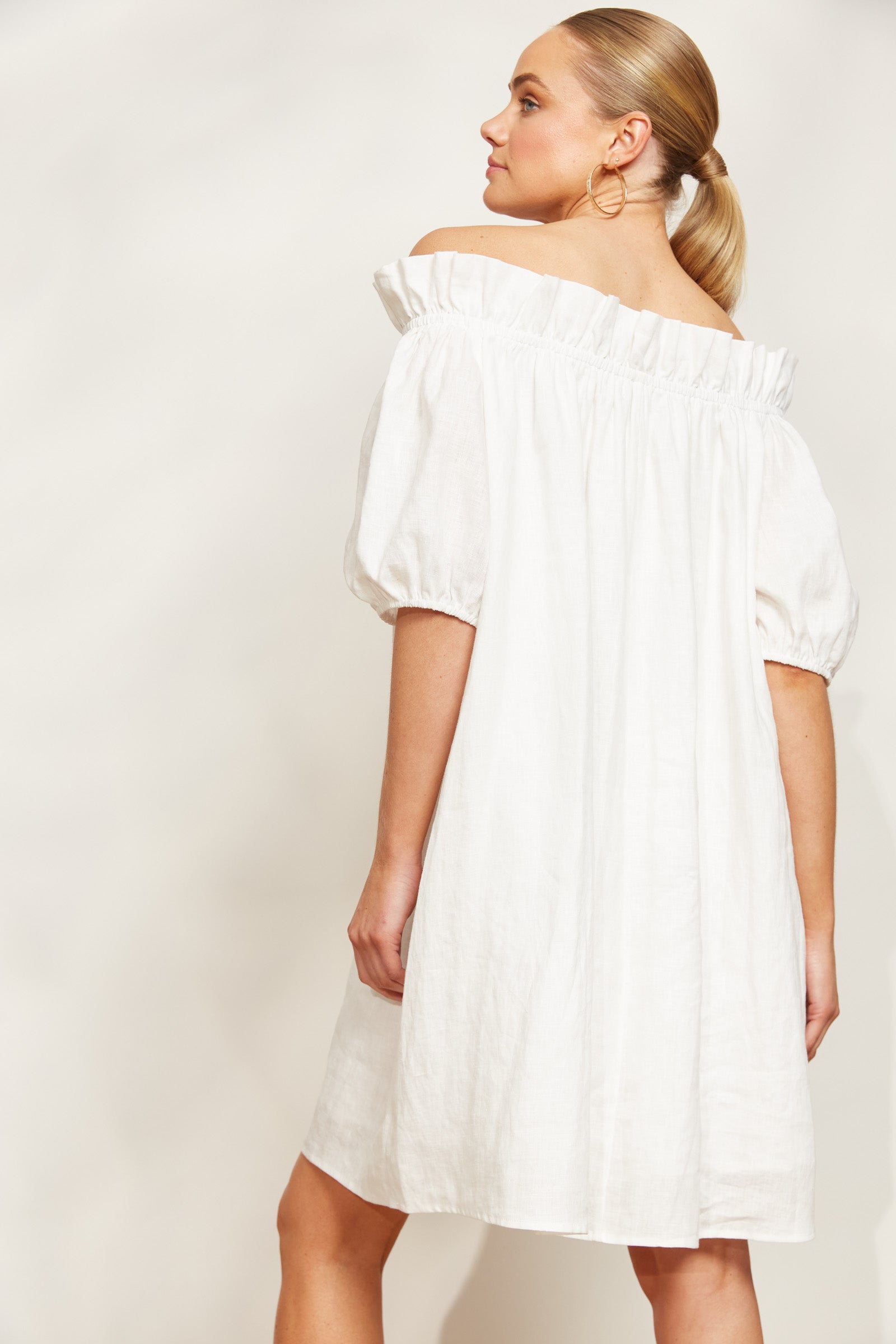 Halcyon Ruched Dress - Opal - eb&ive Clothing - Dress Mid Linen