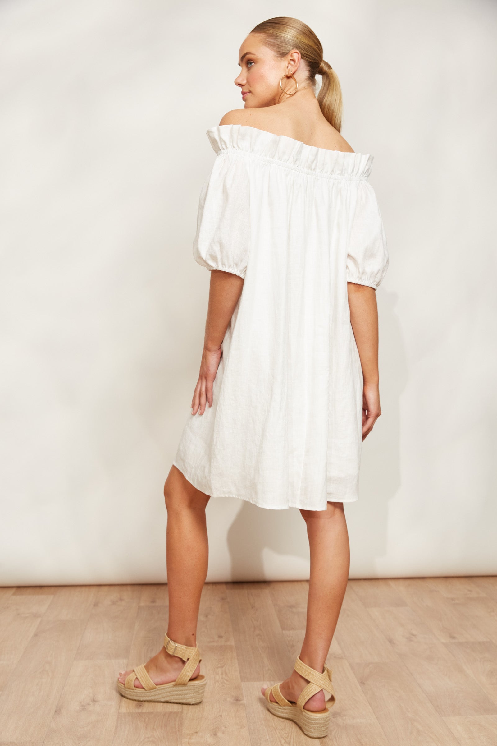 Halcyon Ruched Dress - Opal - eb&ive Clothing - Dress Mid Linen