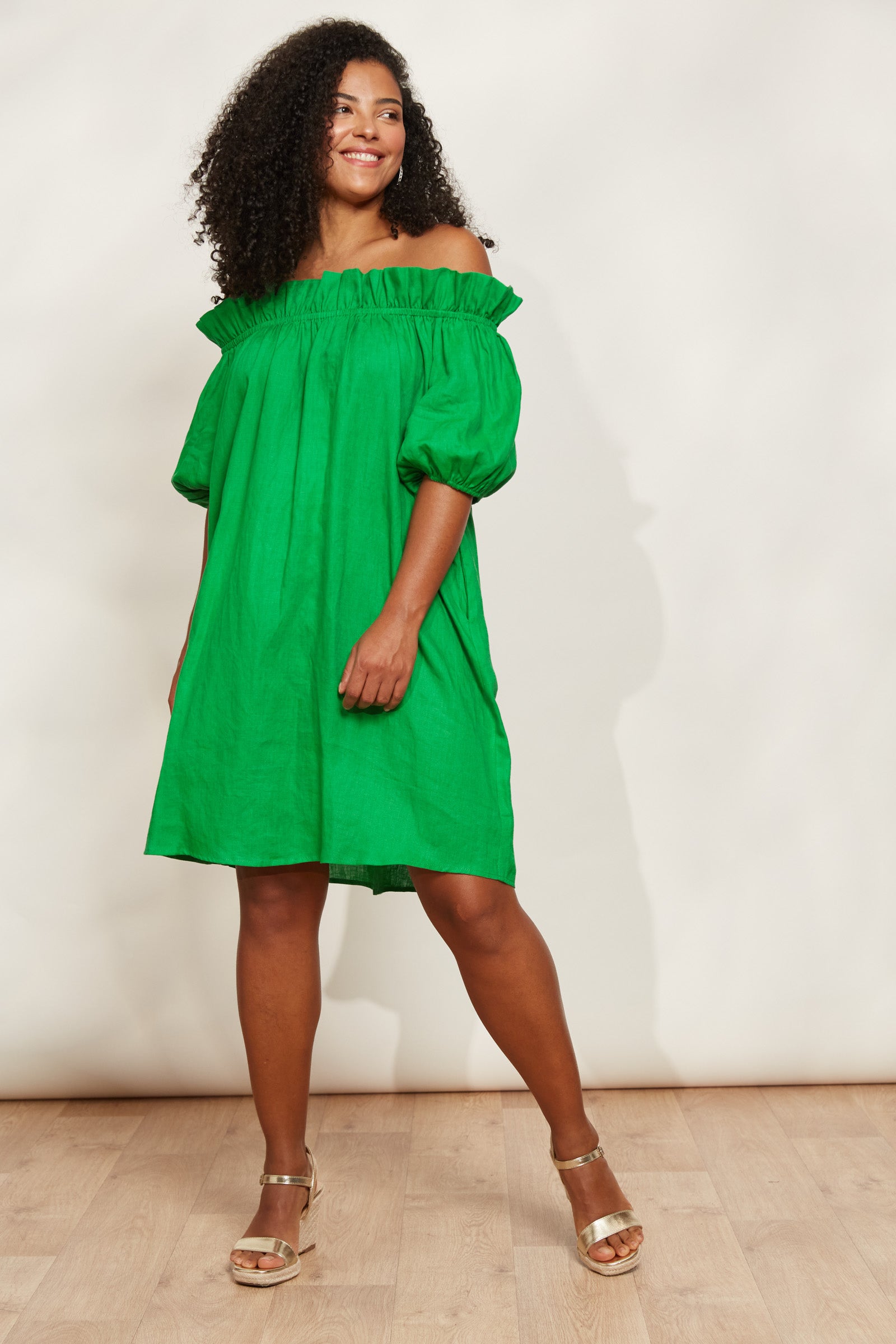 Halcyon Ruched Dress - Emerald - eb&ive Clothing - Dress Mid Linen