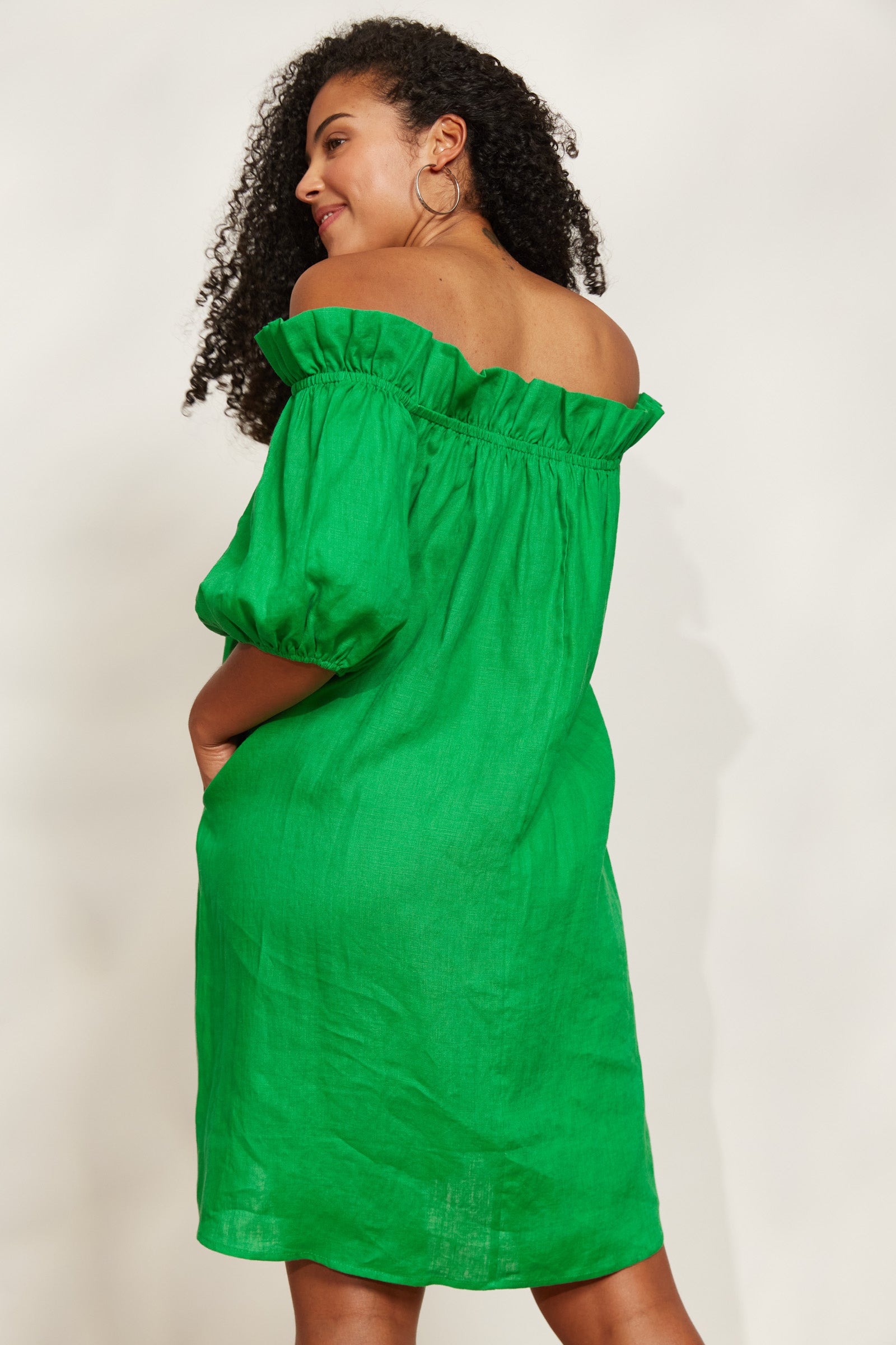 Halcyon Ruched Dress - Emerald - eb&ive Clothing - Dress Mid Linen