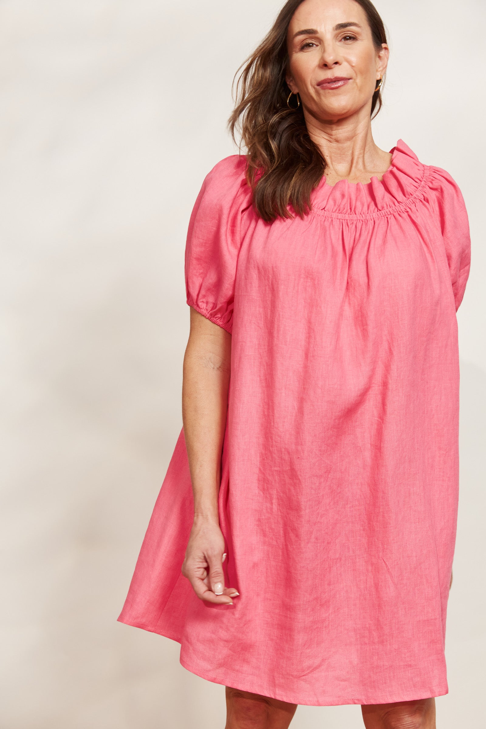 Halcyon Ruched Dress - Musk - eb&ive Clothing - Dress Mid Linen