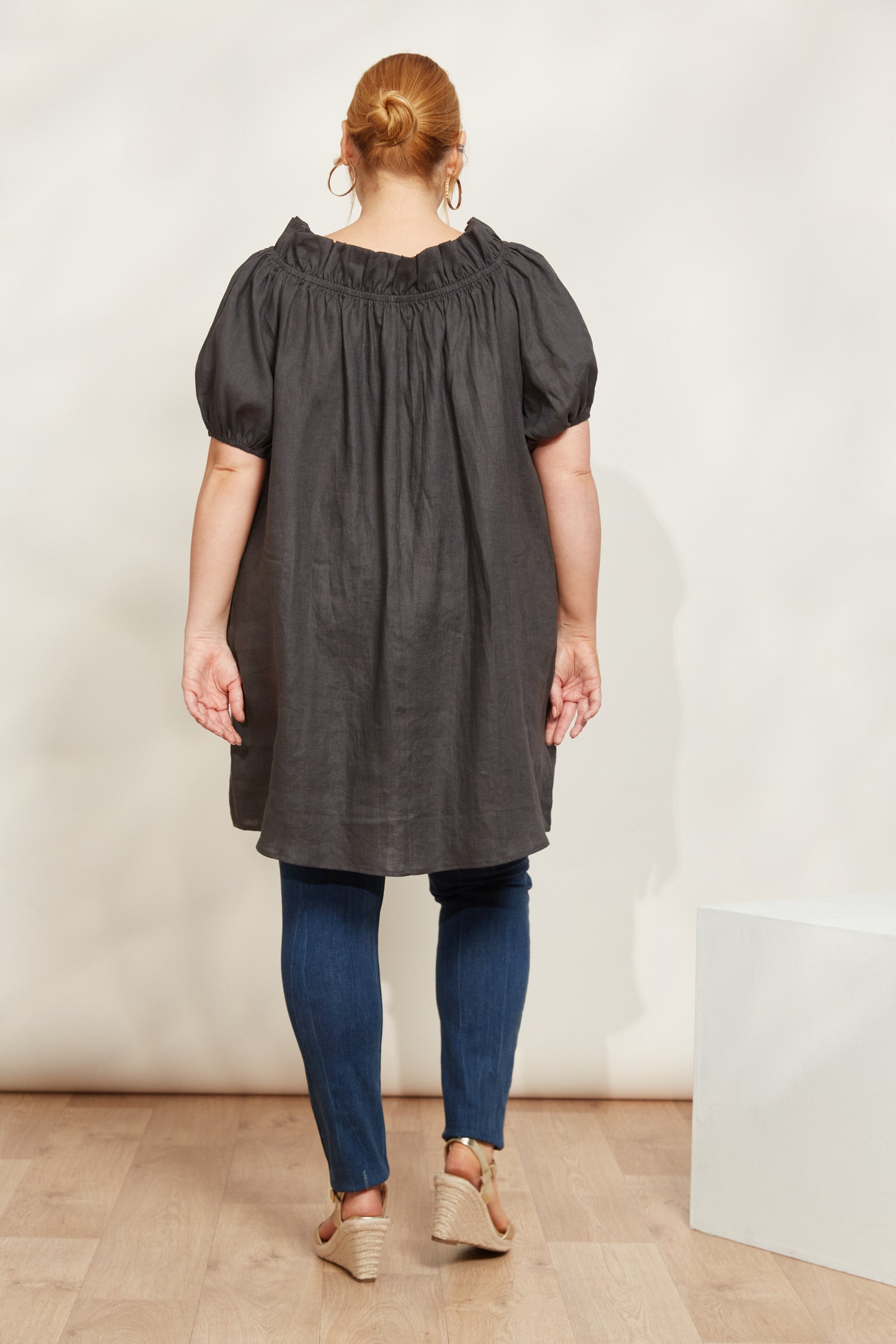 Halcyon Ruched Dress - Oyster - eb&ive Clothing - Dress Mid Linen