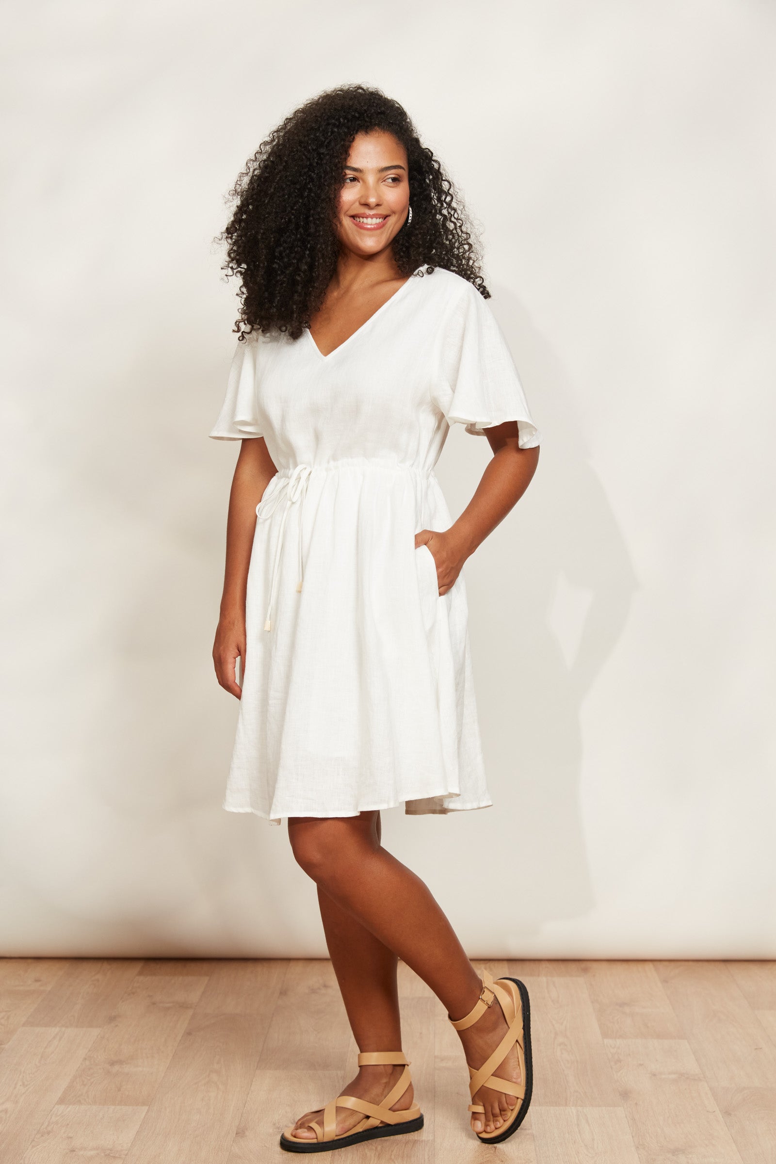 Halcyon Tie Dress - Opal - eb&ive Clothing - Dress Mid Linen