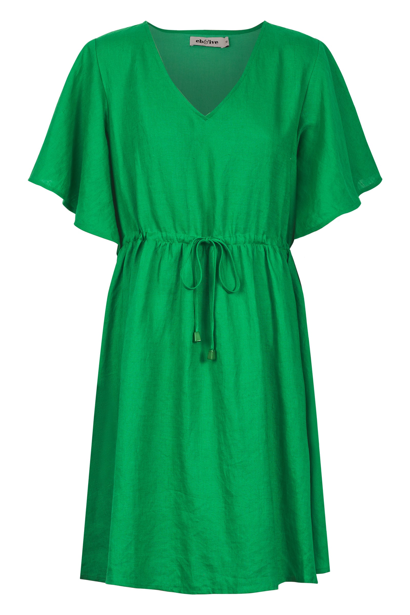 Halcyon Tie Dress - Emerald - eb&ive Clothing - Dress Mid Linen