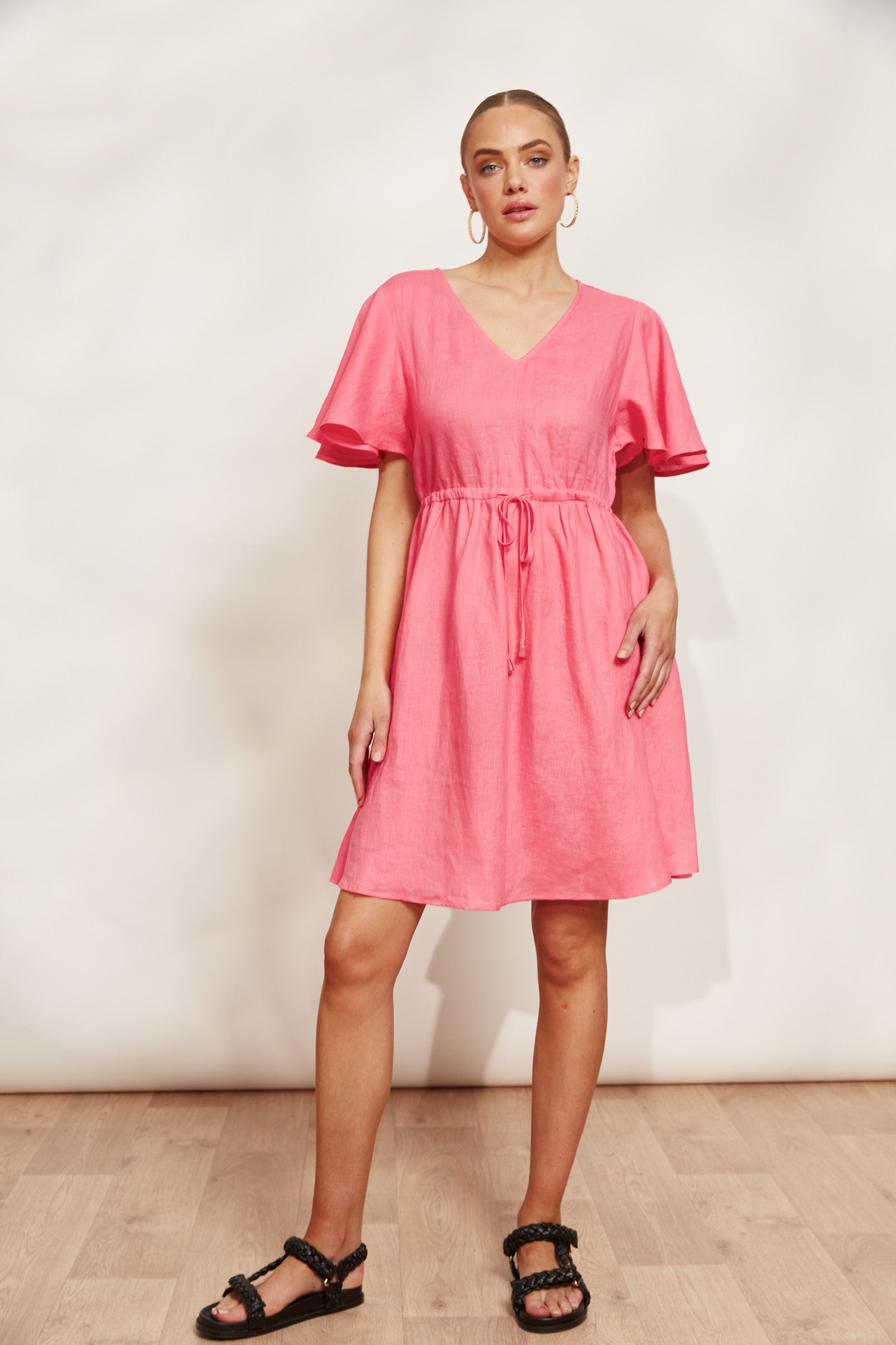 Halcyon Tie Dress - Musk - eb&ive Clothing - Dress Mid Linen