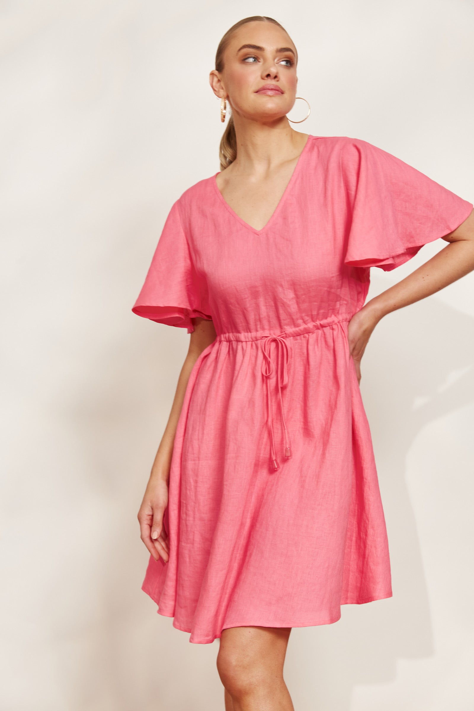 Halcyon Tie Dress - Musk - eb&ive Clothing - Dress Mid Linen