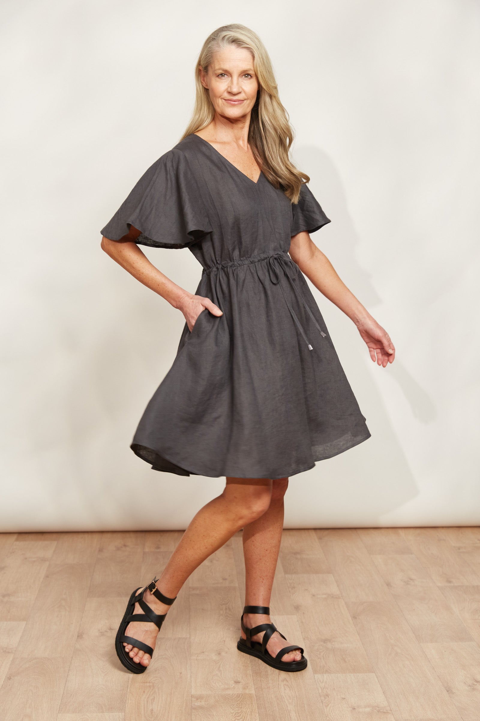 Halcyon Tie Dress - Oyster - eb&ive Clothing - Dress Mid Linen