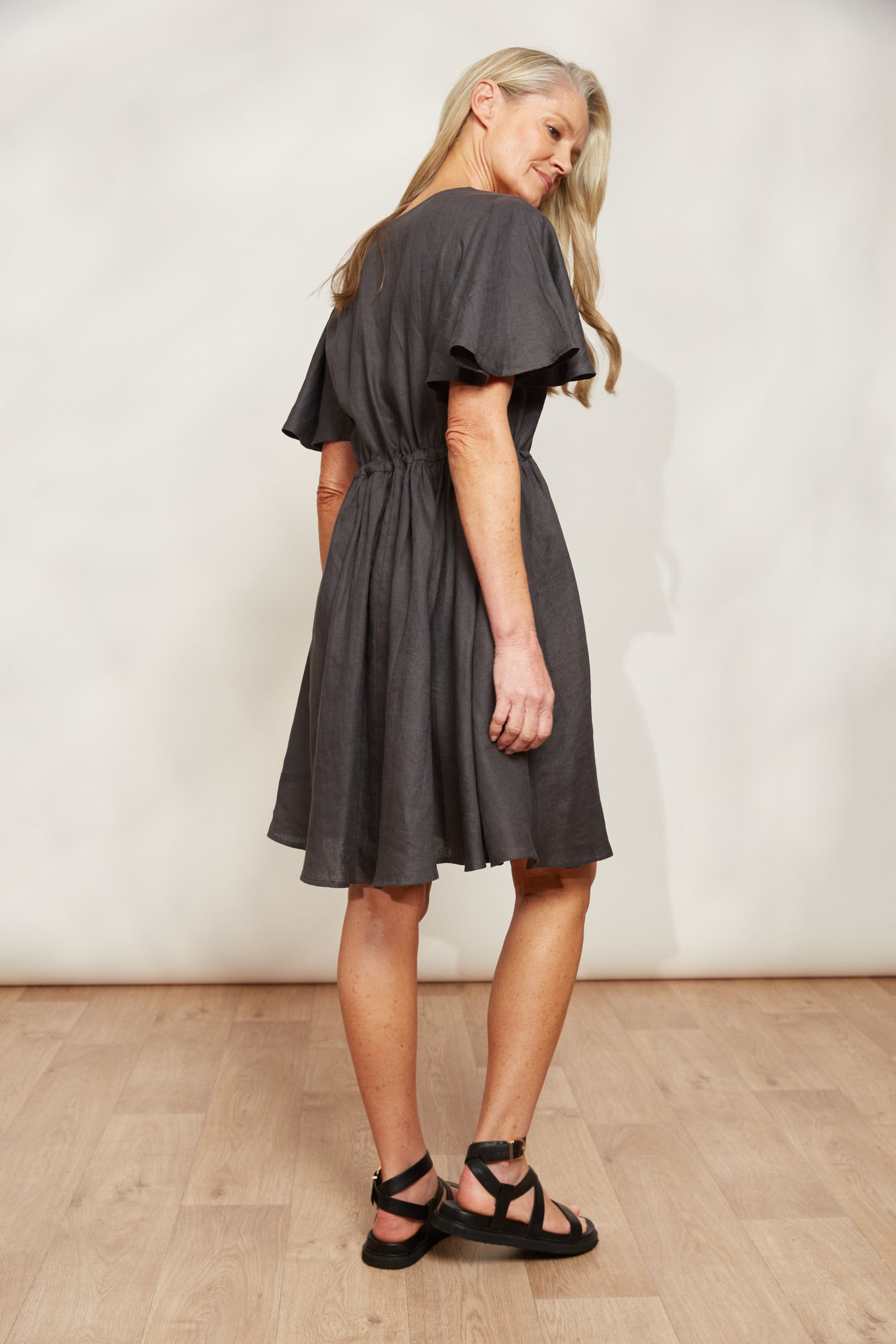 Halcyon Tie Dress - Oyster - eb&ive Clothing - Dress Mid Linen