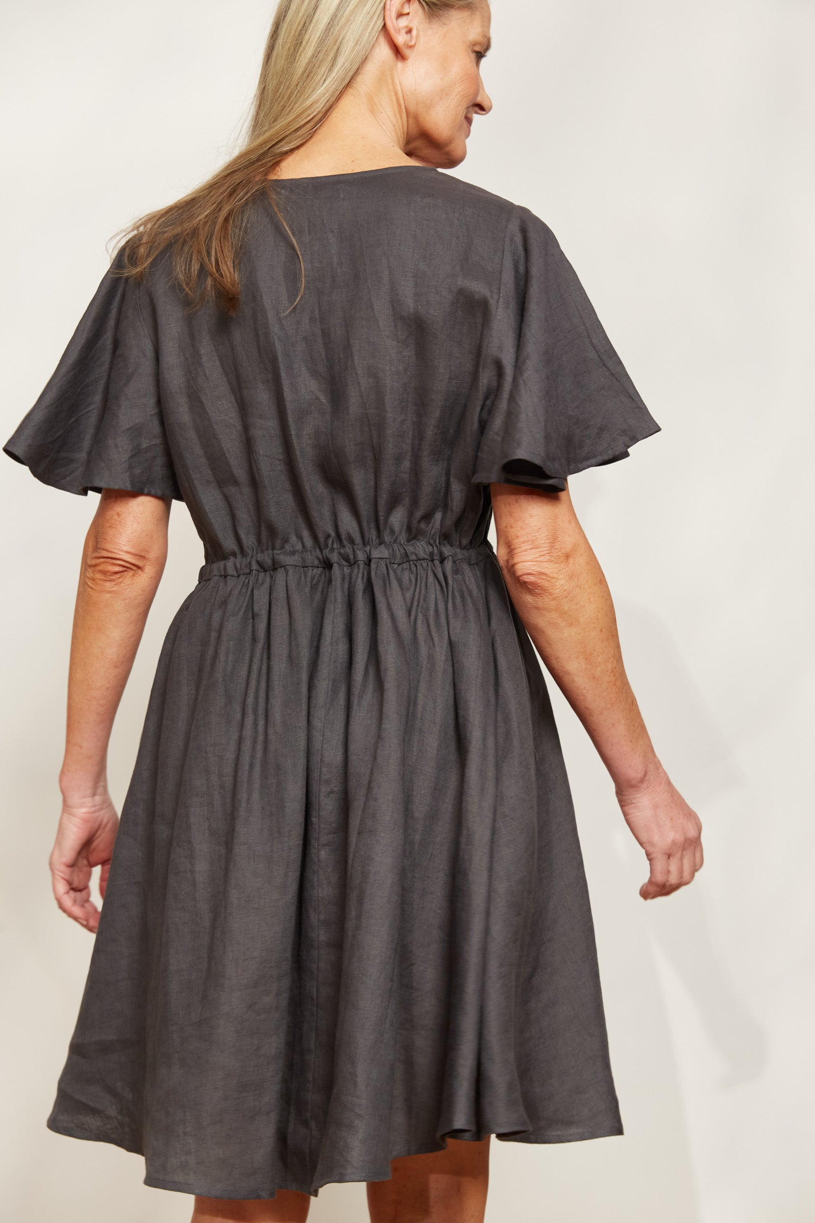 Halcyon Tie Dress - Oyster - eb&ive Clothing - Dress Mid Linen