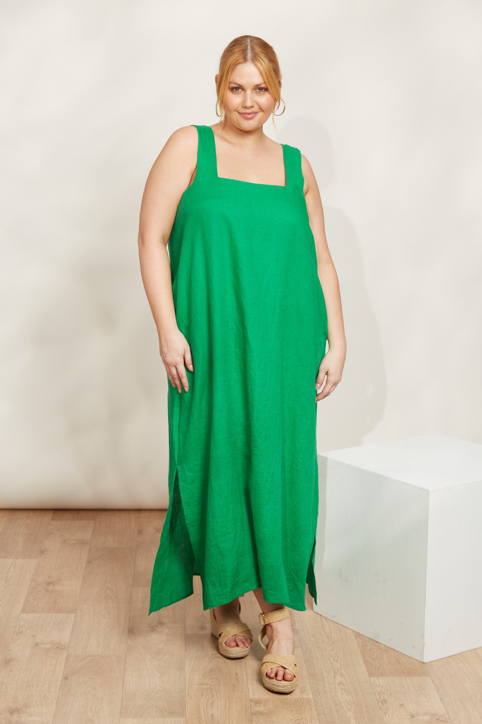 Halcyon Tank Dress - Emerald - eb&ive Clothing - Dress Maxi Linen