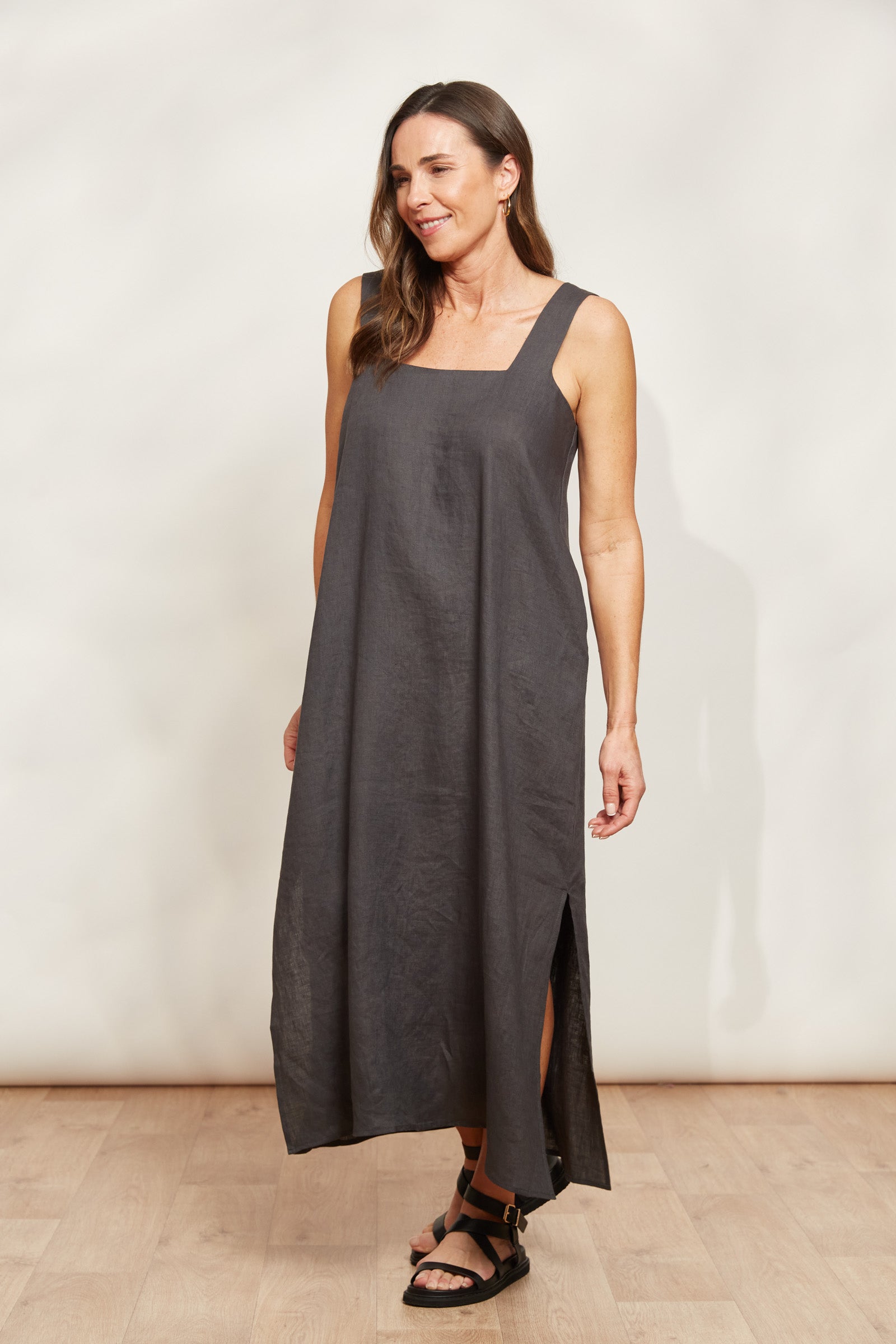 Halcyon Tank Dress - Oyster - eb&ive Clothing - Dress Maxi Linen