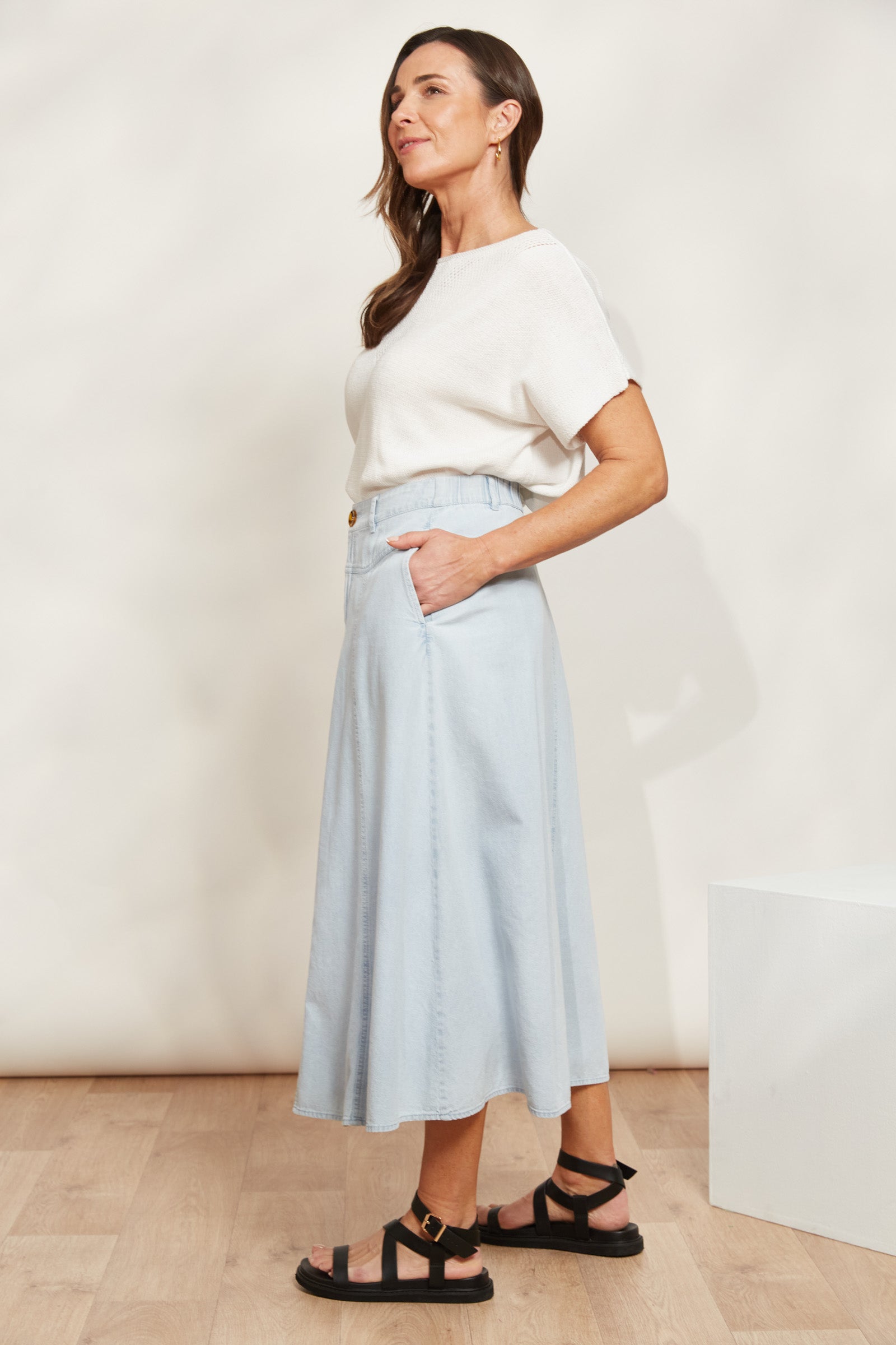 Playa Midi Skirt - Capri - eb&ive Clothing - Denim Skirt Mid