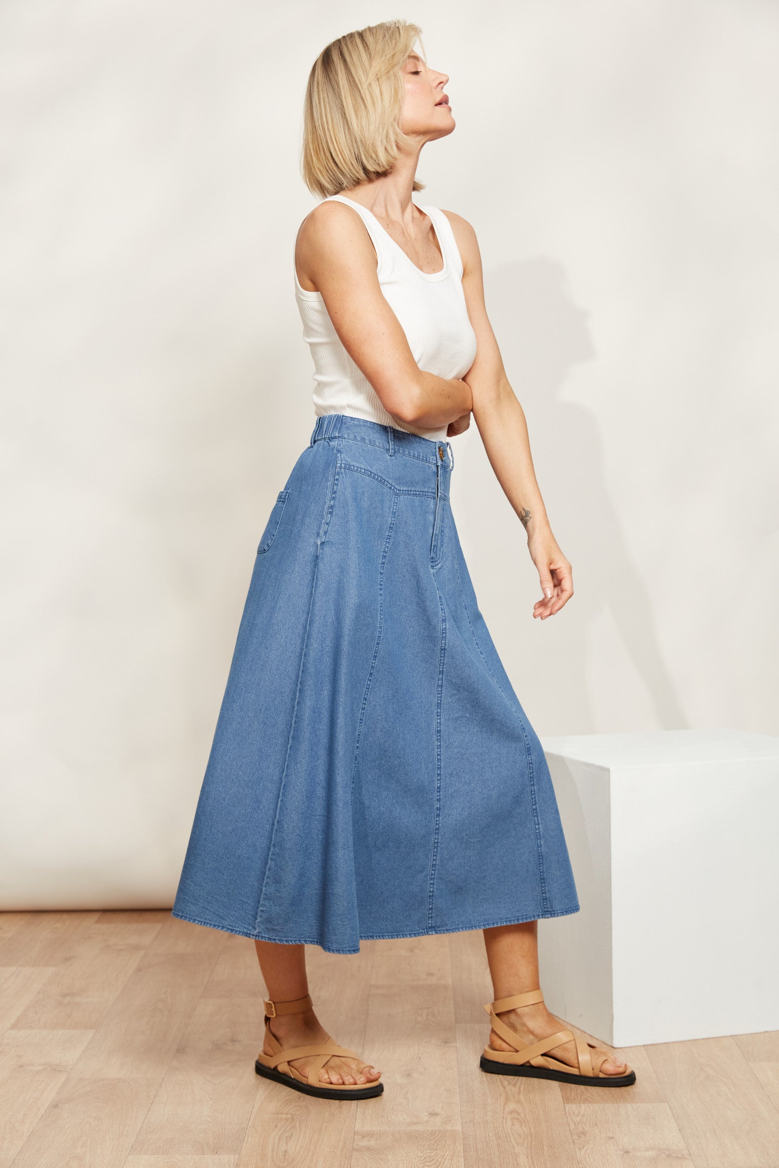 Playa Midi Skirt - Denim - eb&ive Clothing - Denim Skirt Mid