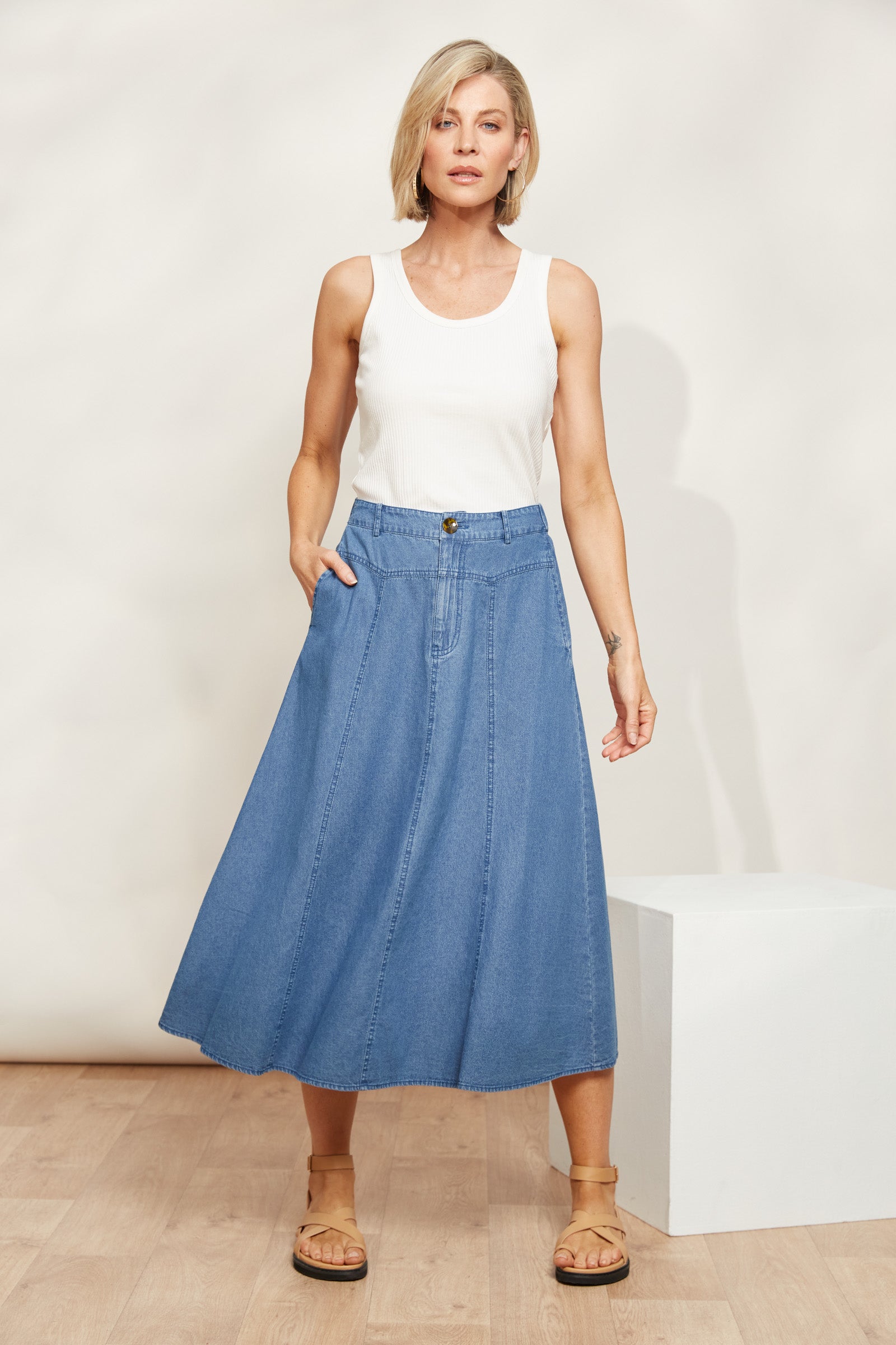 Playa Midi Skirt - Denim - eb&ive Clothing - Denim Skirt Mid