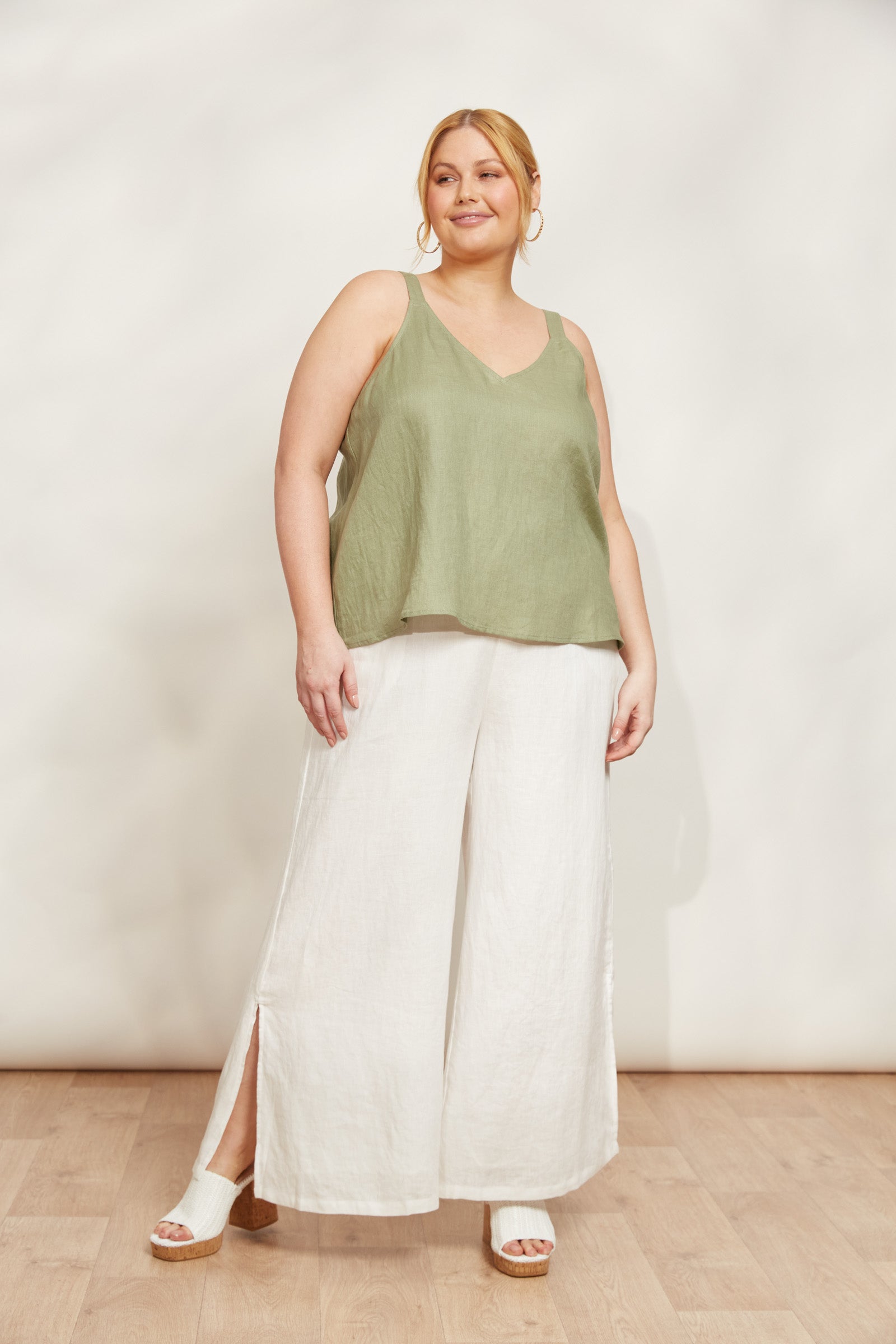 Sojourn Tank - Aloe - eb&ive Clothing - Top Strappy Linen