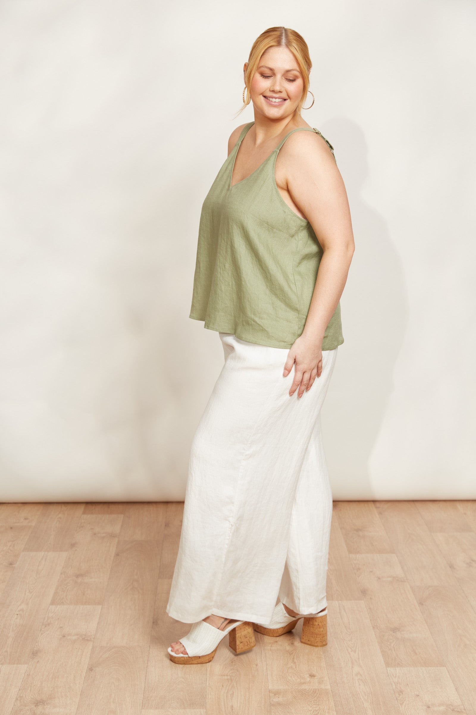 Sojourn Tank - Aloe - eb&ive Clothing - Top Strappy Linen