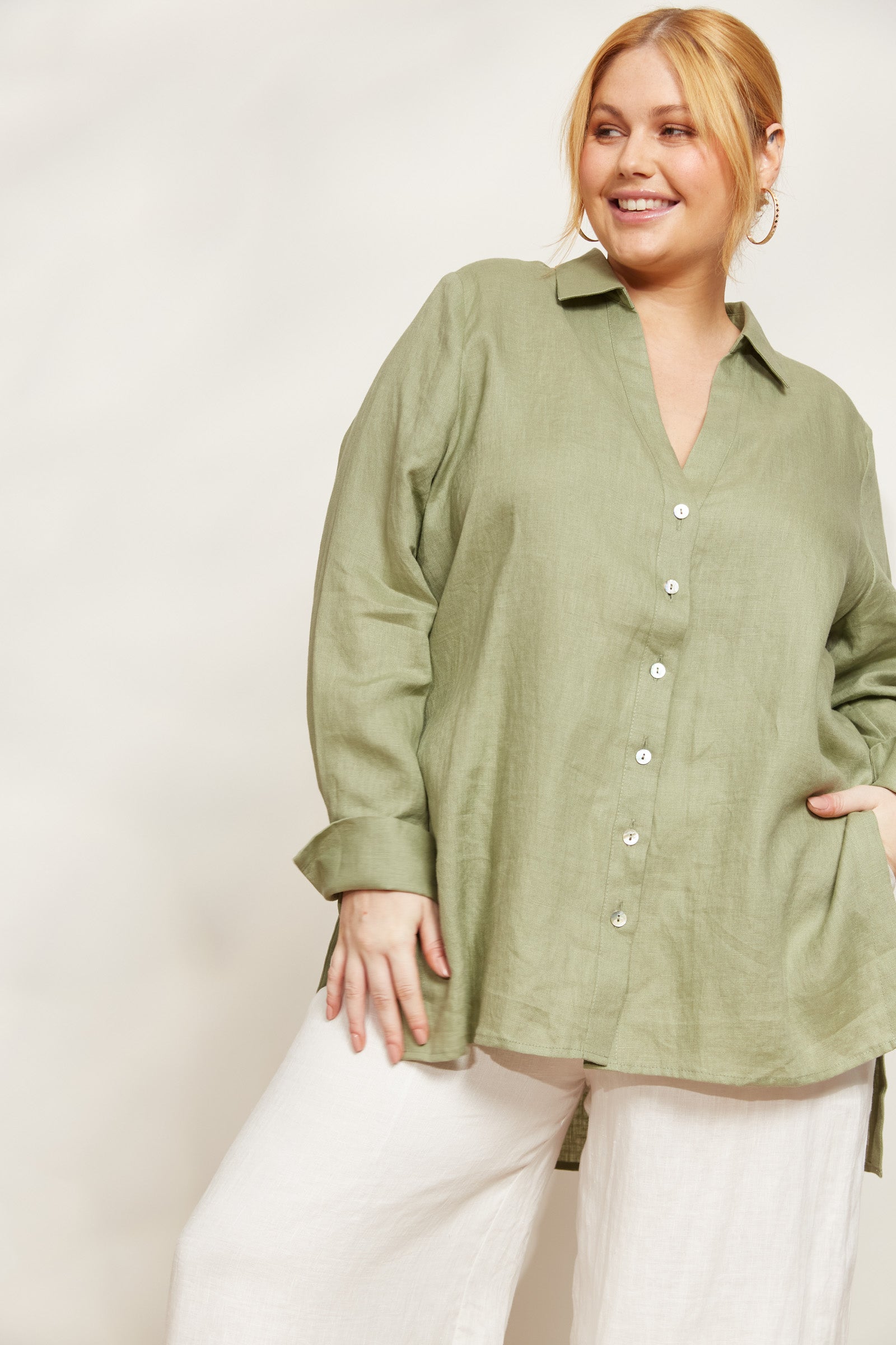 Sojourn Shirt - Aloe - eb&ive Clothing - Shirt L/S Linen