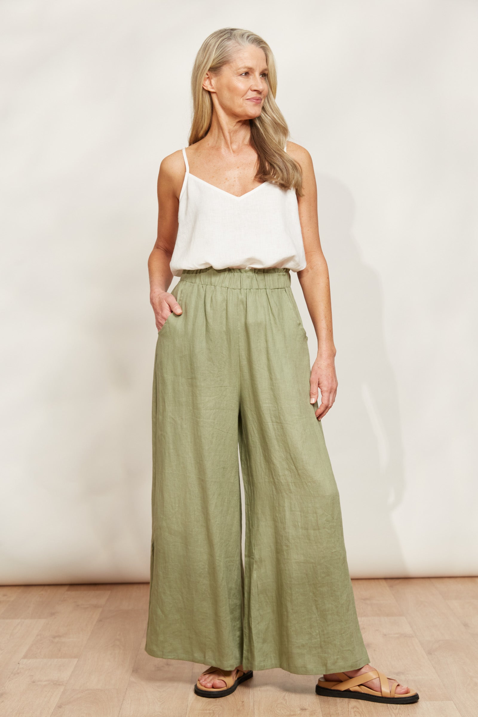 Sojourn Pant - Aloe - eb&ive Clothing - Pant Wide Linen