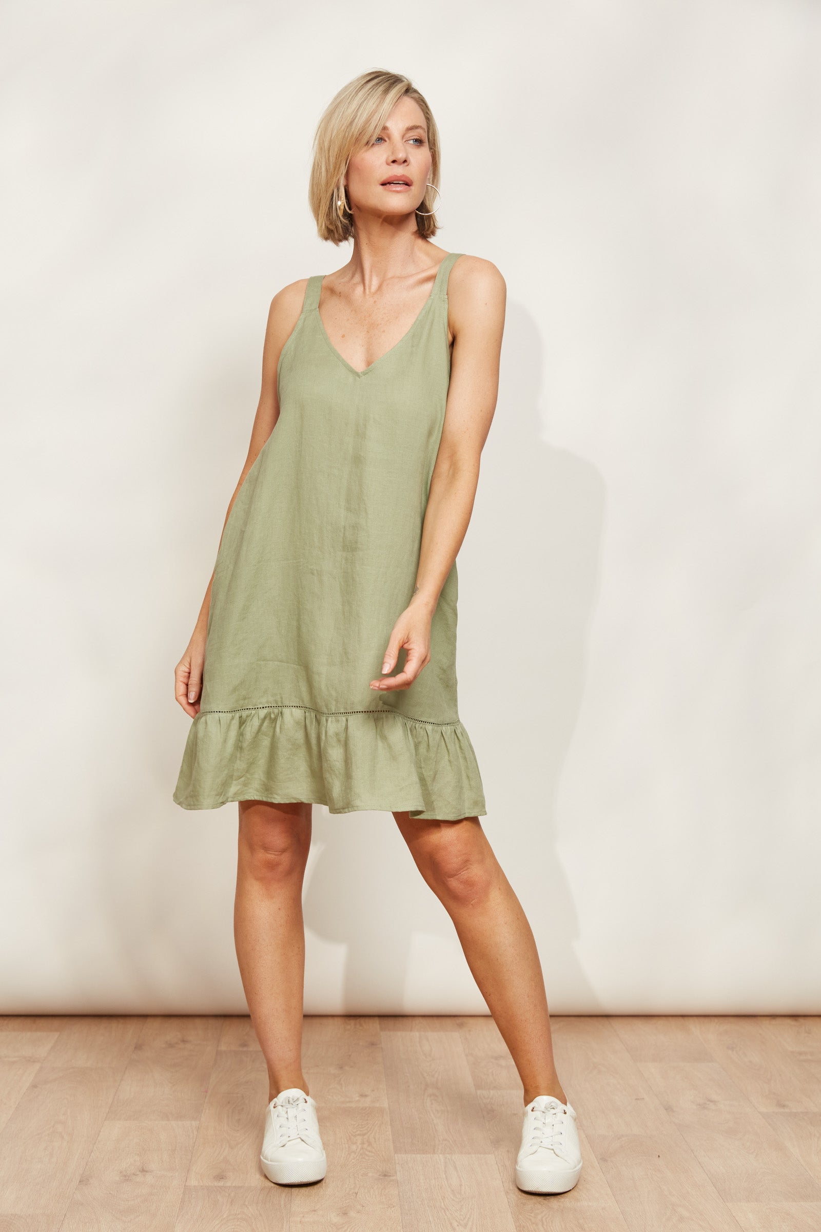 Sojourn Tank Dress - Aloe - eb&ive Clothing - Dress Mid Linen