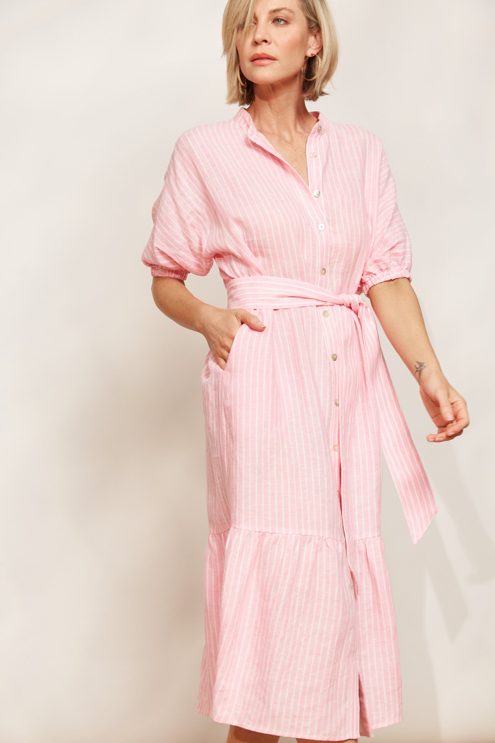 Sojourn Stripe Dress - Cameo - eb&ive Clothing - Dress Maxi Linen