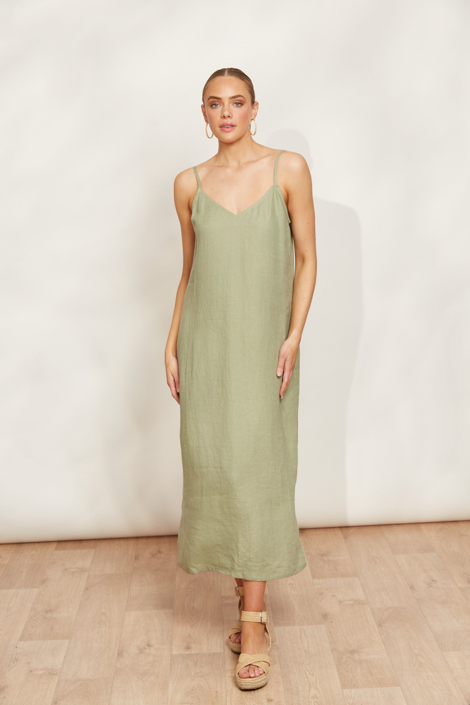 Sojourn Tank Maxi - Aloe - eb&ive Clothing - Dress Strappy Maxi Linen