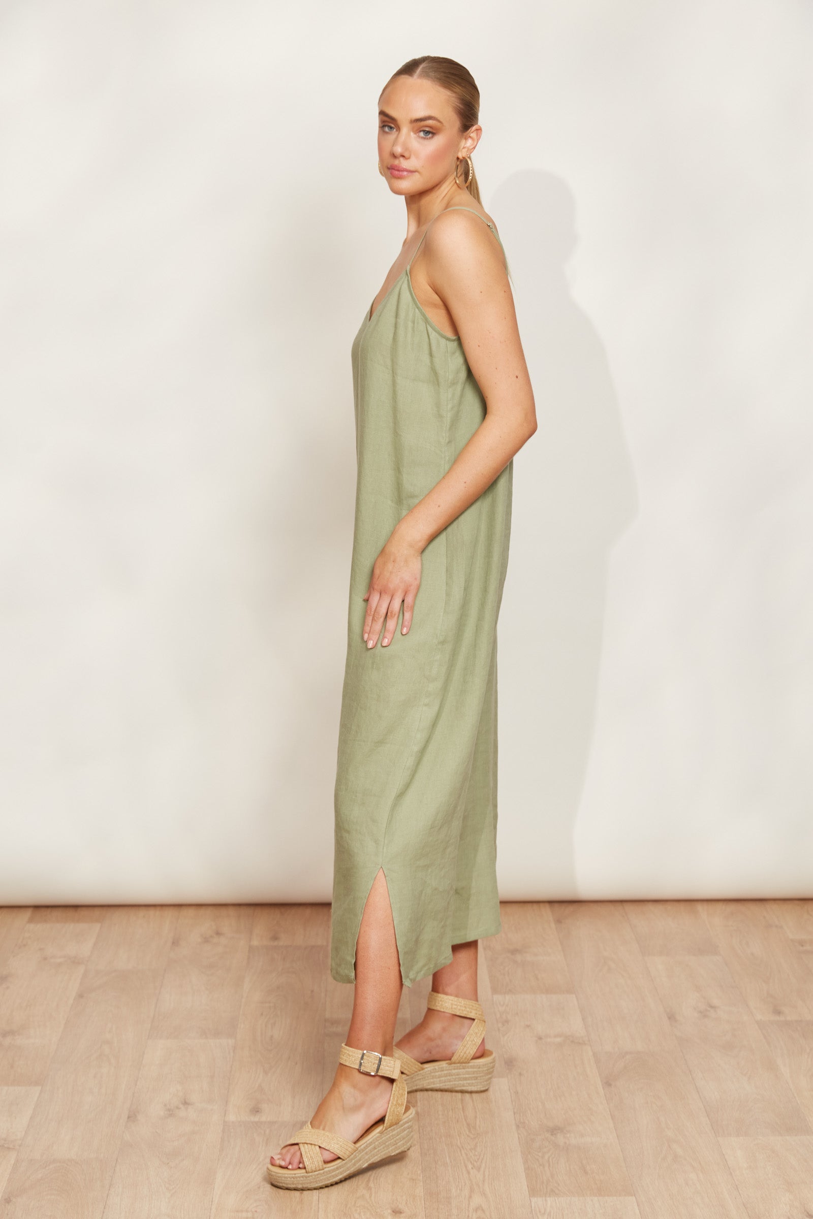 Sojourn Tank Maxi - Aloe - eb&ive Clothing - Dress Strappy Maxi Linen