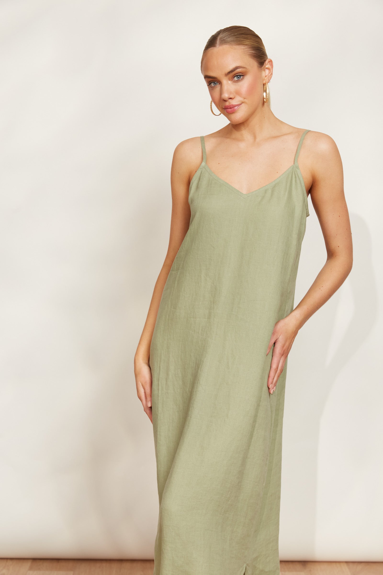 Sojourn Tank Maxi - Aloe - eb&ive Clothing - Dress Strappy Maxi Linen