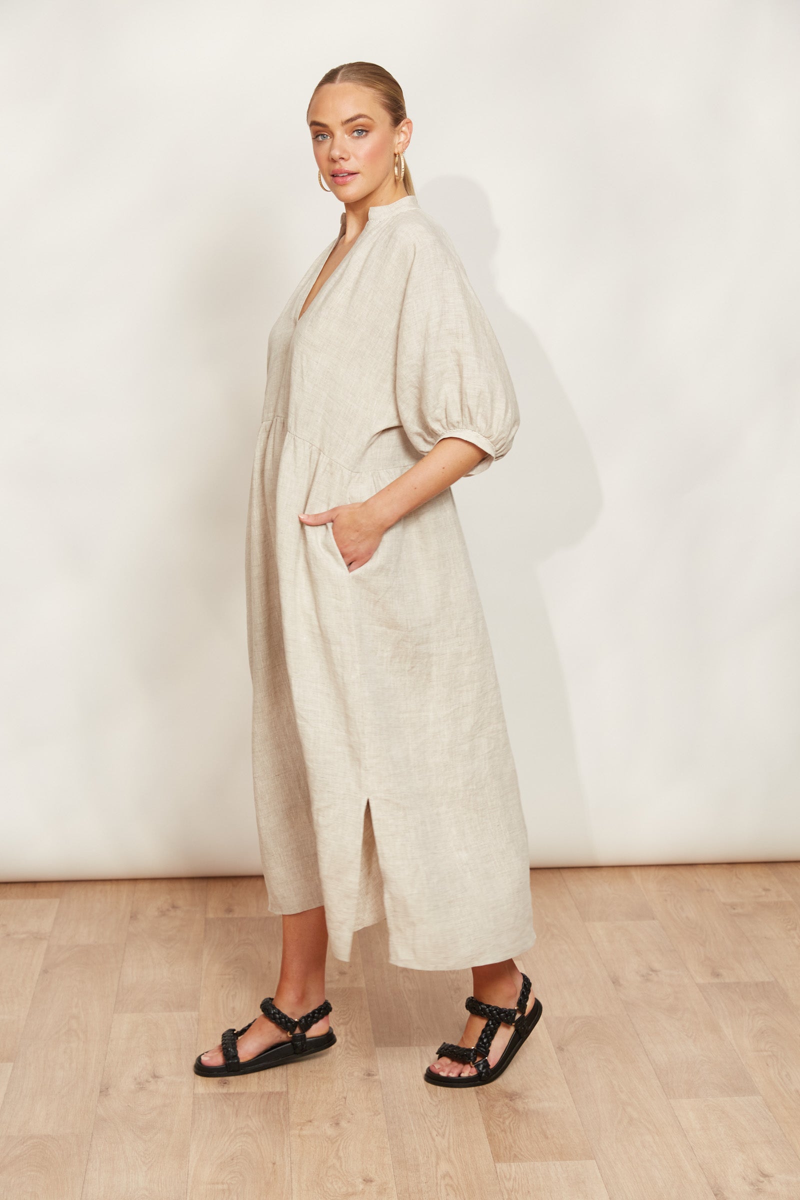 Seraphic Tie Dress - Dune - eb&ive Clothing - Dress Mid Linen