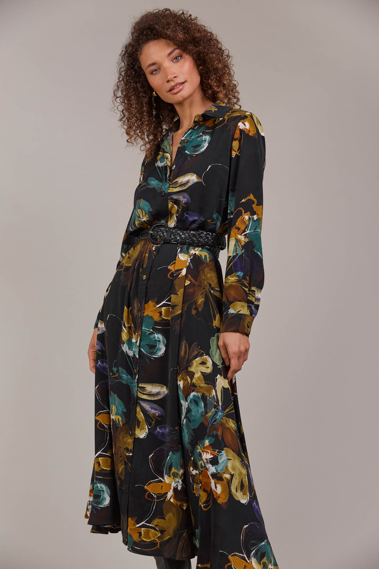 Elsie Shirt Dress - Botanical Black