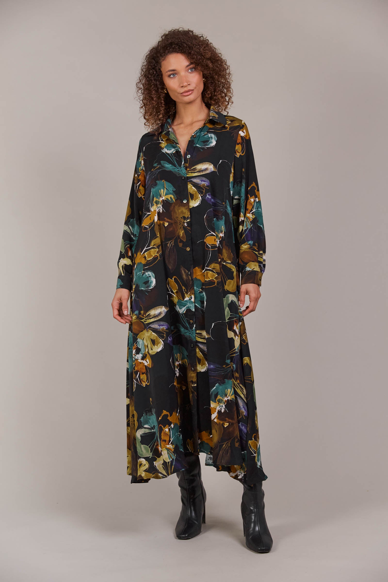 Elsie Shirt Dress - Botanical Black