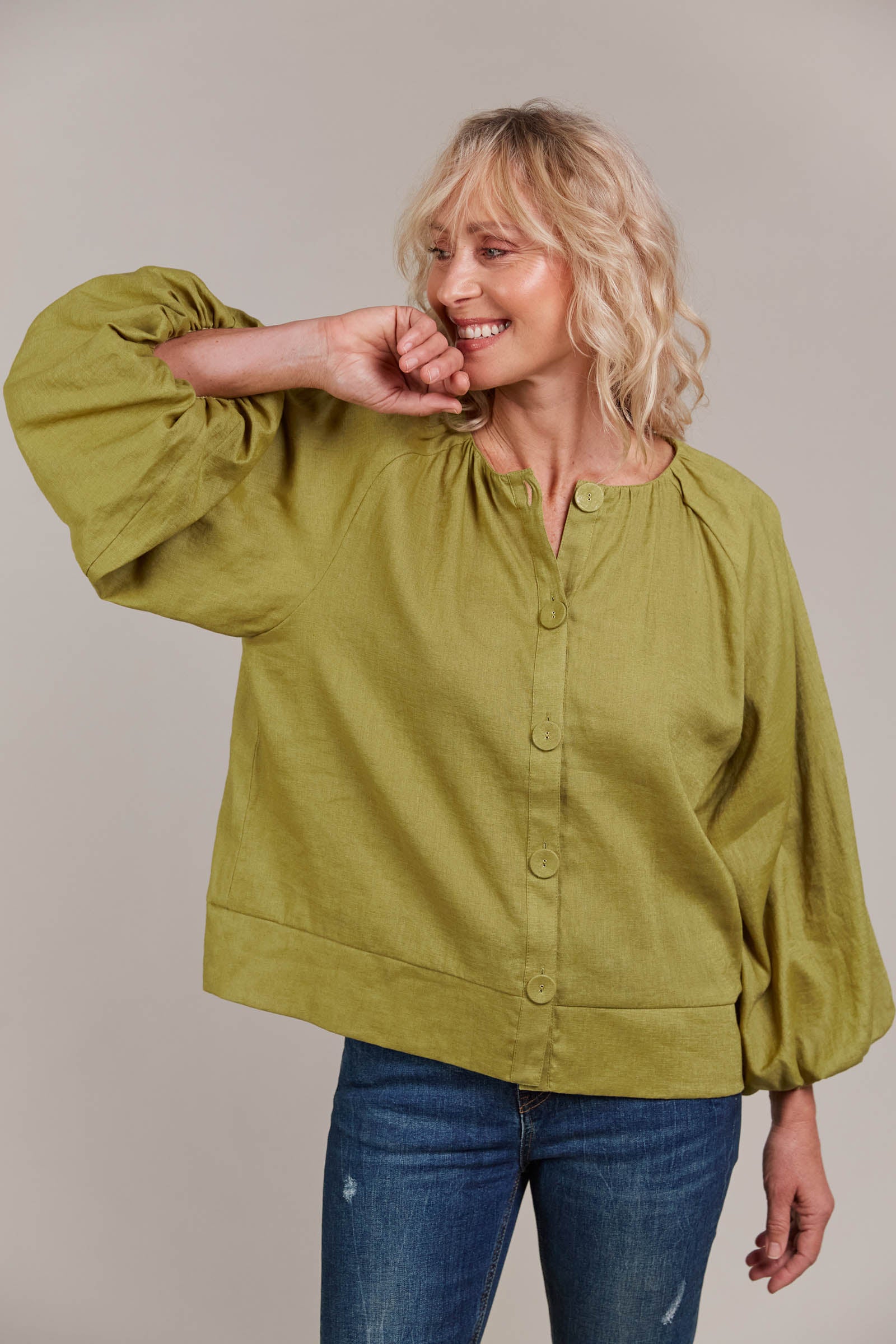 Laax Button Blouse - Chartreuse