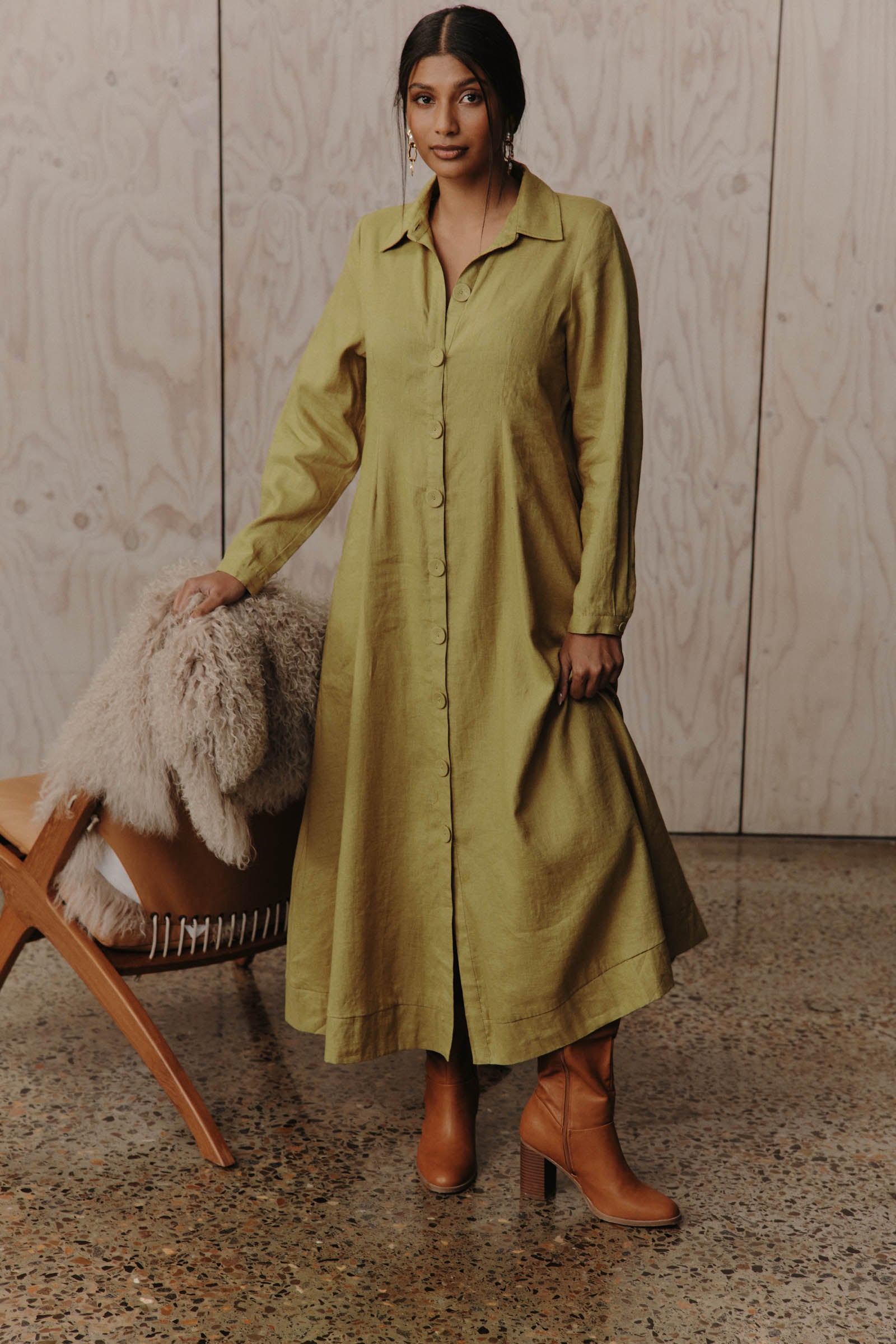 Laax Shirt Dress - Chartreuse