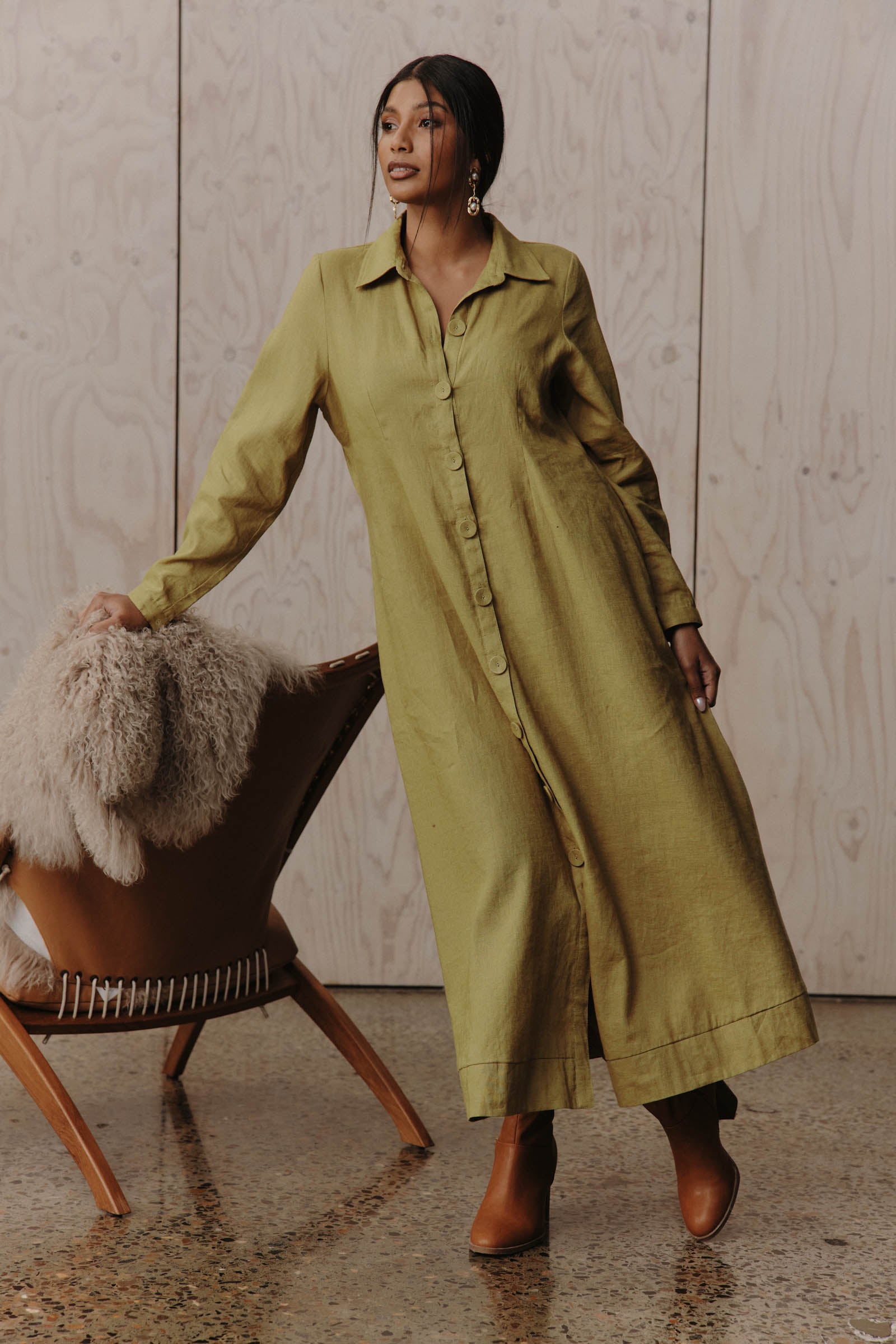 Laax Shirt Dress - Chartreuse