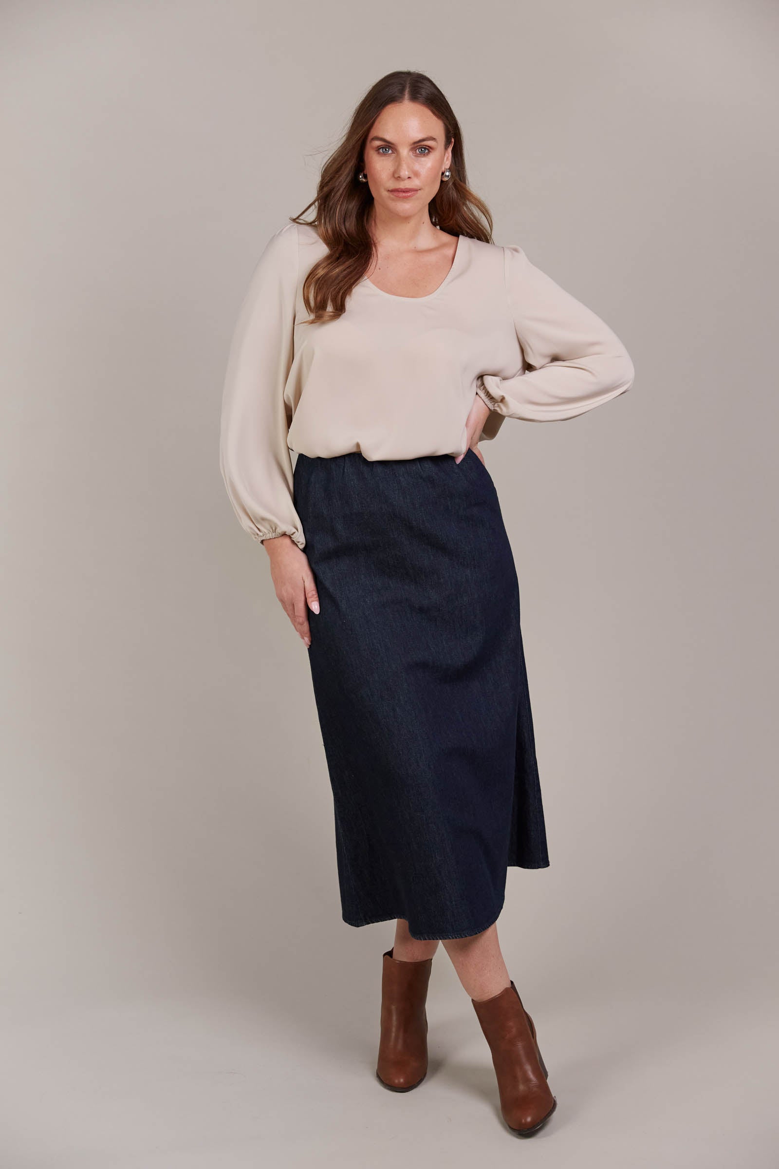 Pepi Denim Midi Skirt - Oxford