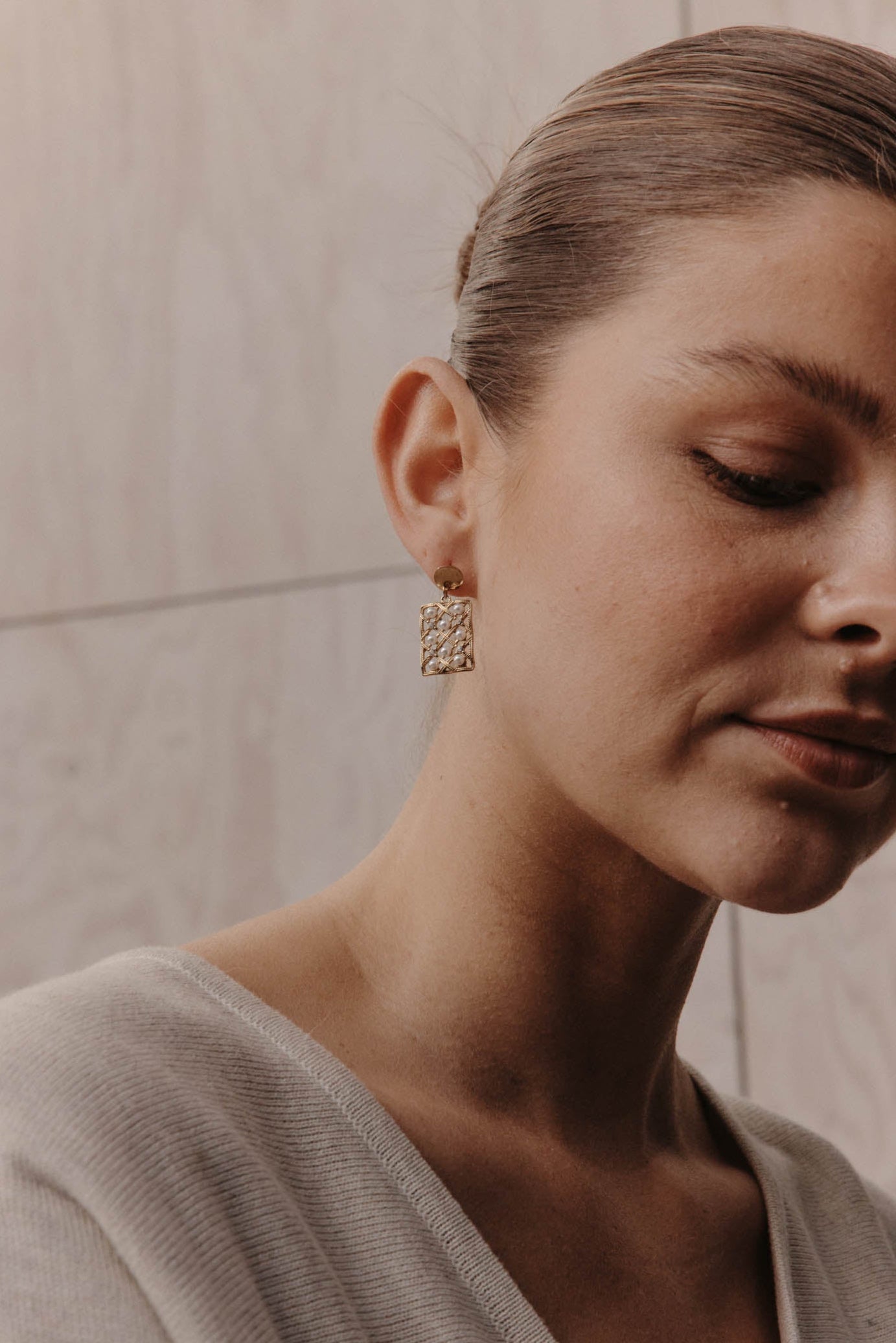 Ivy Earring - Square Pearl