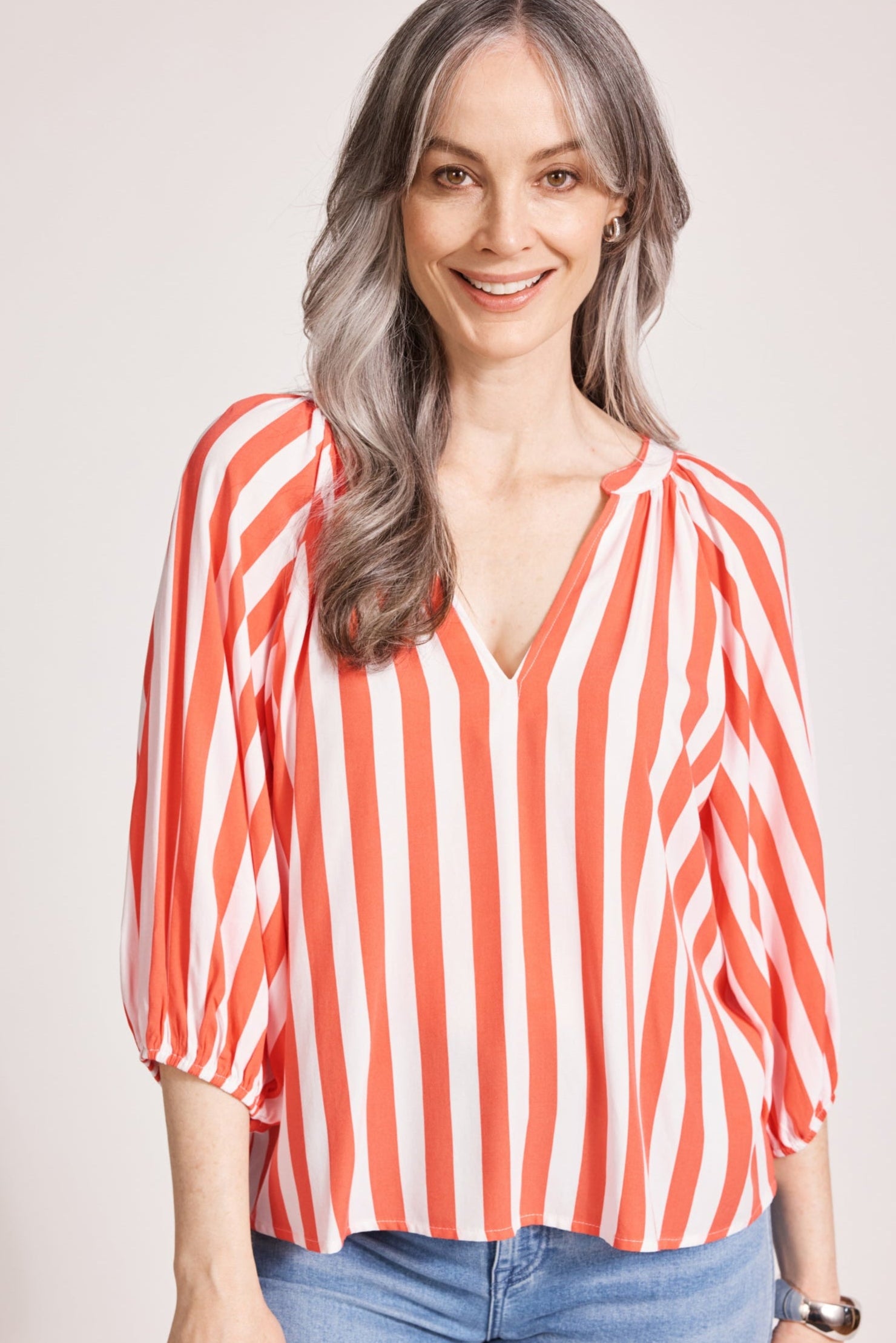 Treville Stripe Blouse - Coral