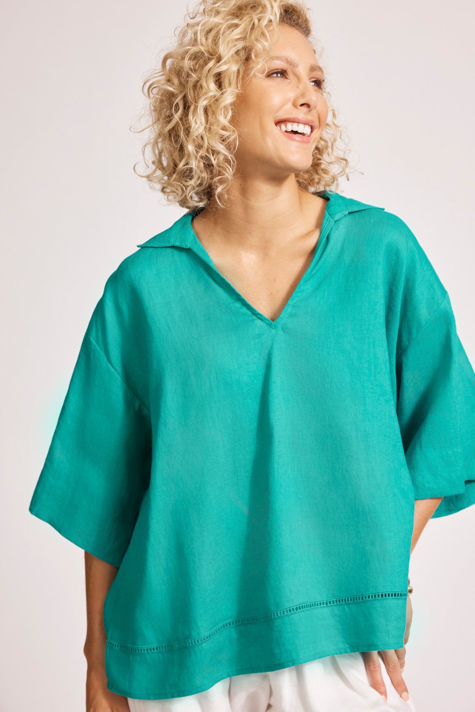 Miramar Collared Top - Lagoon