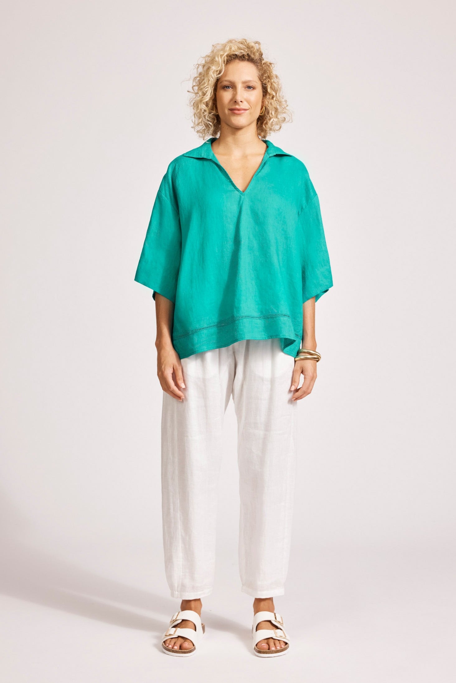 Miramar Collared Top - Lagoon