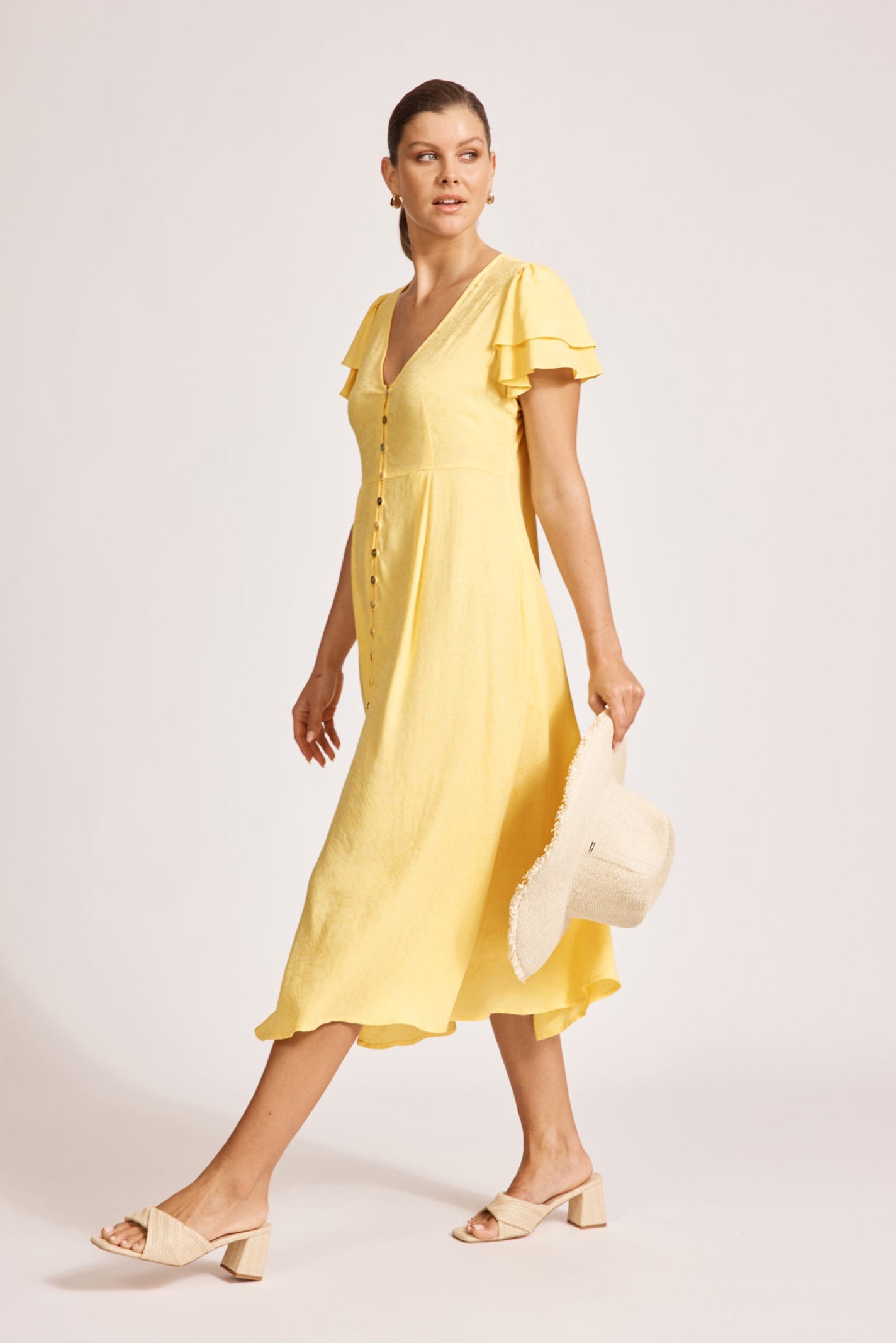Parisio Button Midi Dress - Citrine
