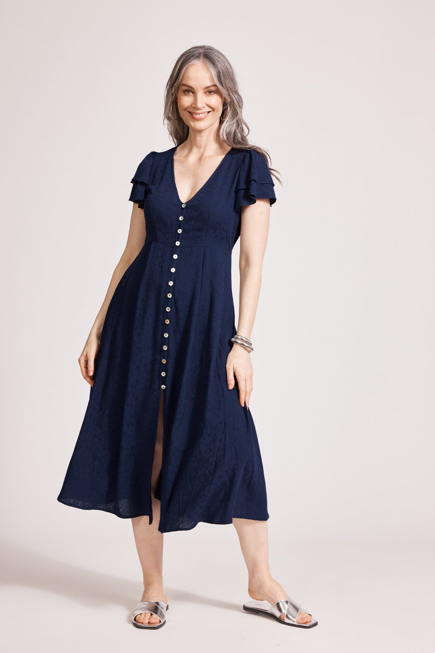 Parisio Button Midi Dress - Indigo