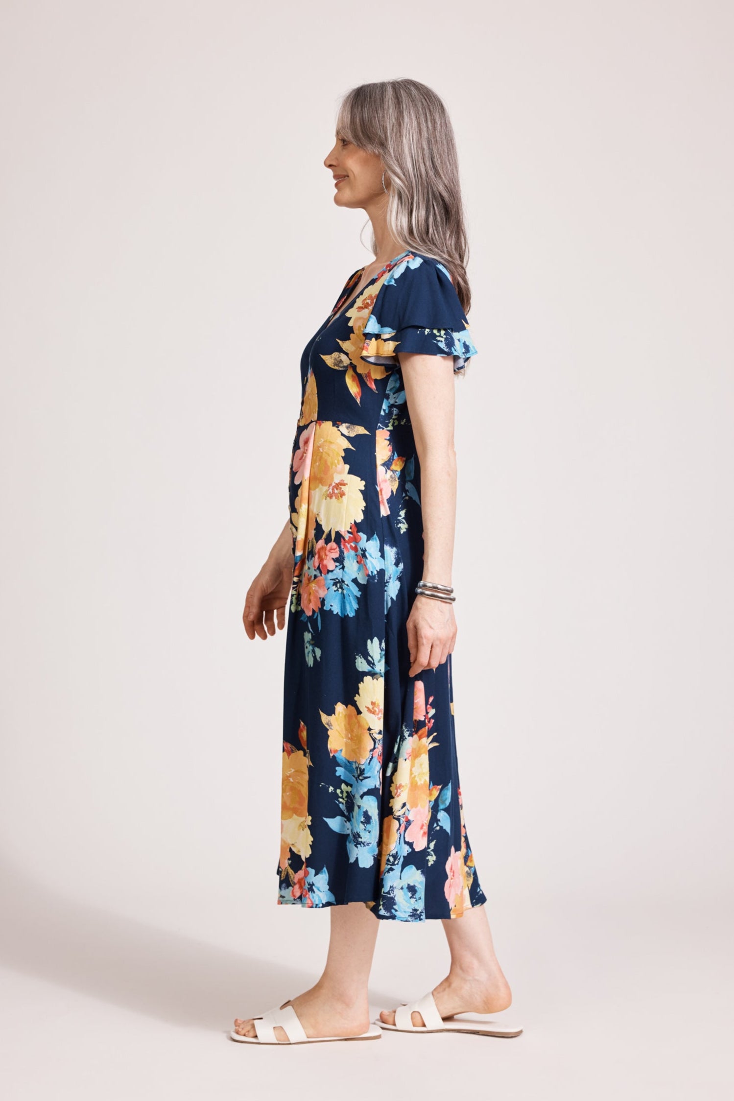 Parisio Button Midi Dress - Indigo Bloom