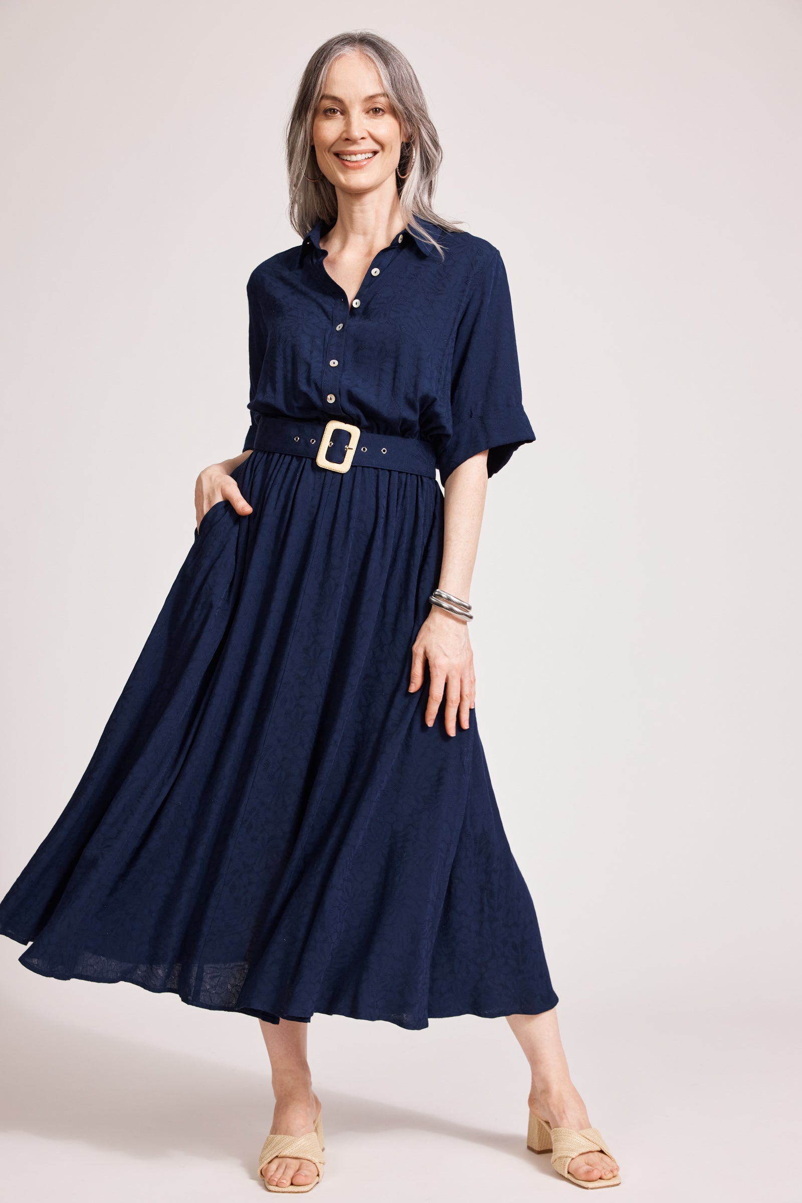 Parisio Belt Shirt Dress - Indigo