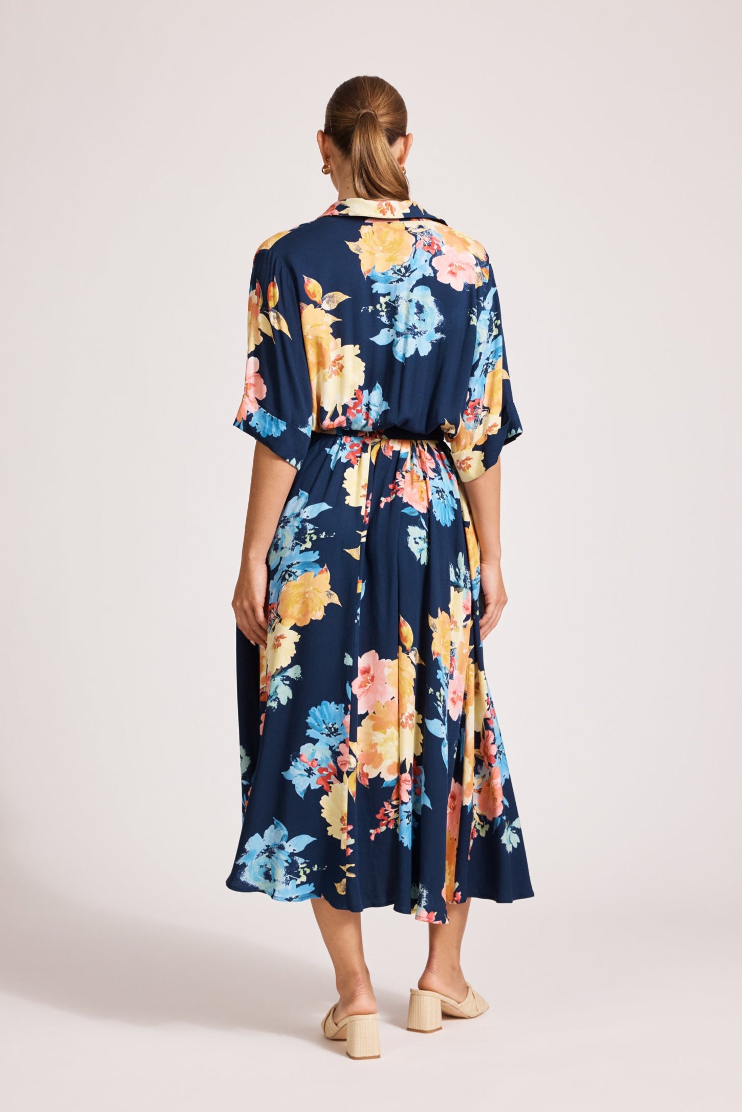 Parisio Belt Shirt Dress - Indigo Bloom