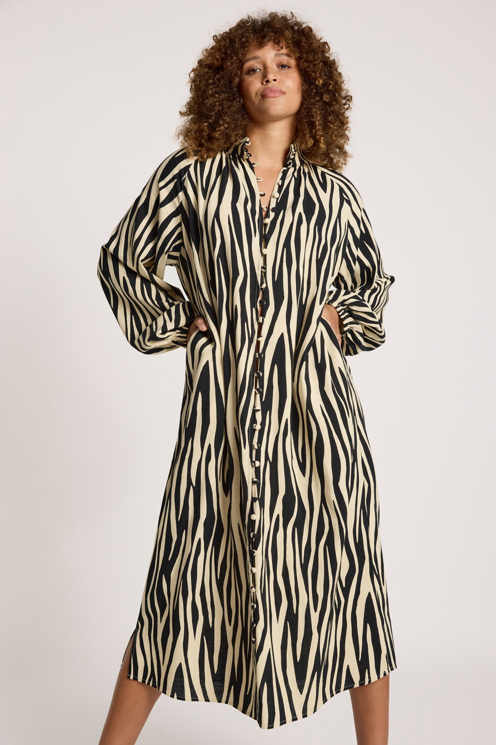 Bajau Button Dress - Savanna