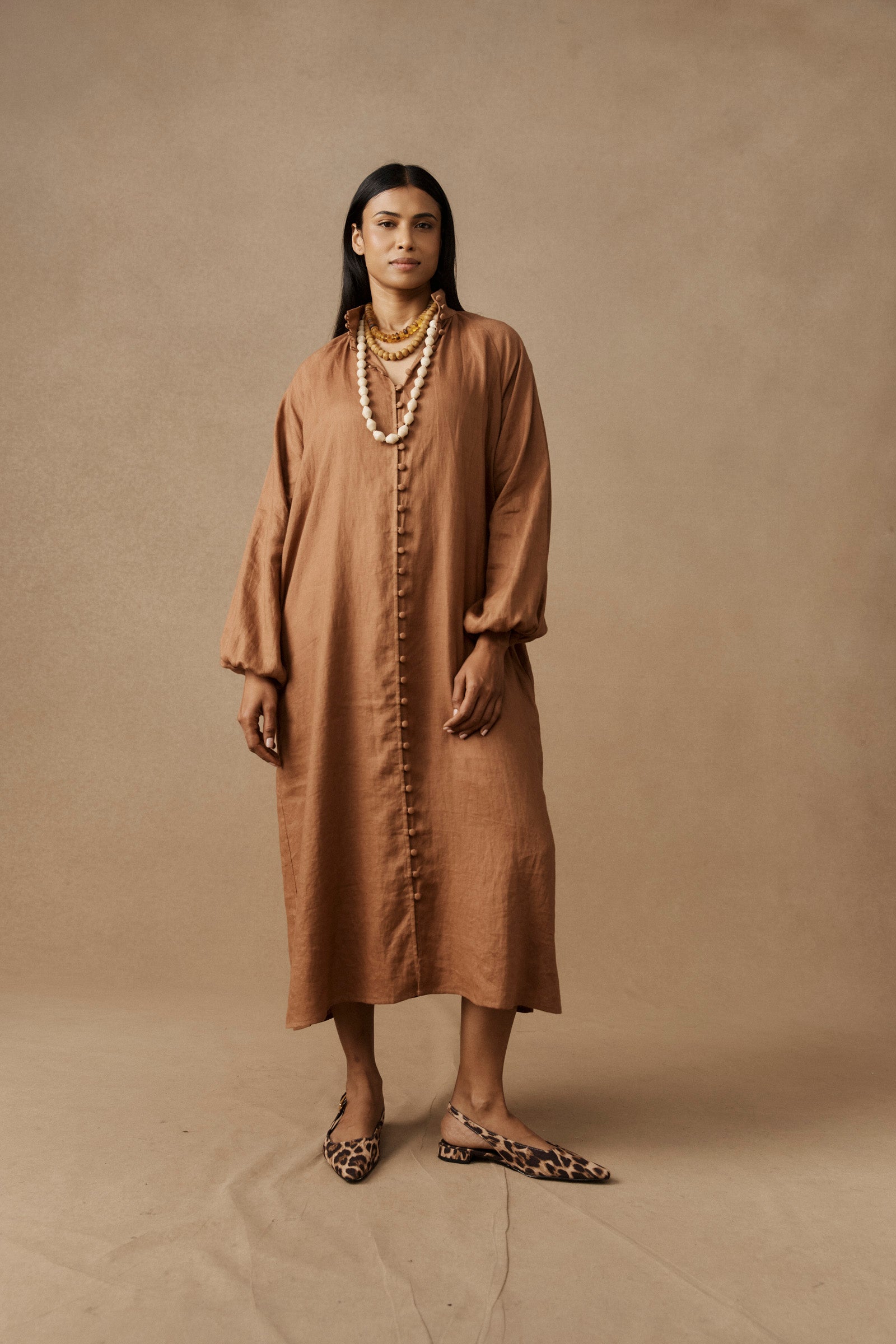Bajau Button Dress - Clay
