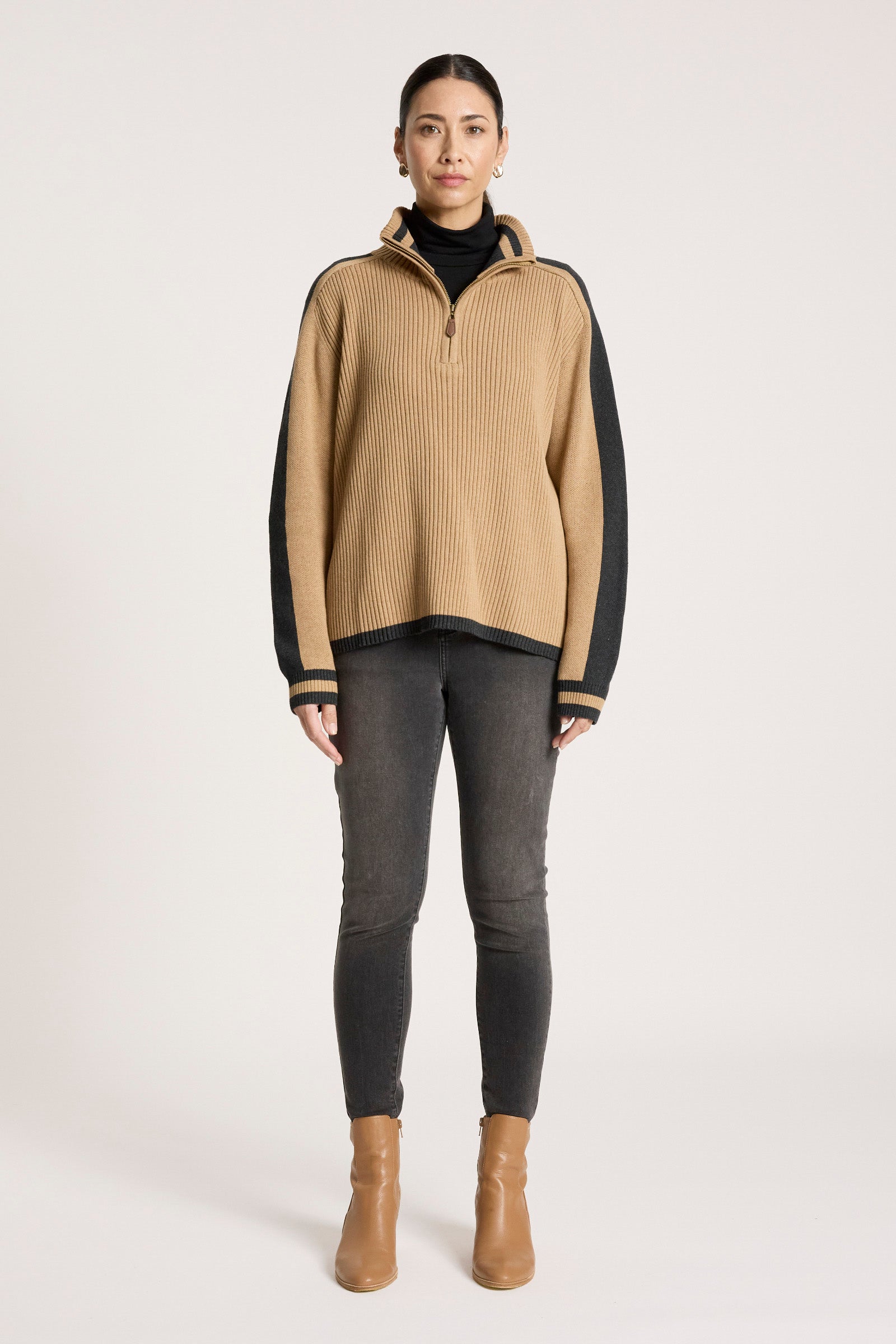 Liora Zip Jumper - Mocha/Char