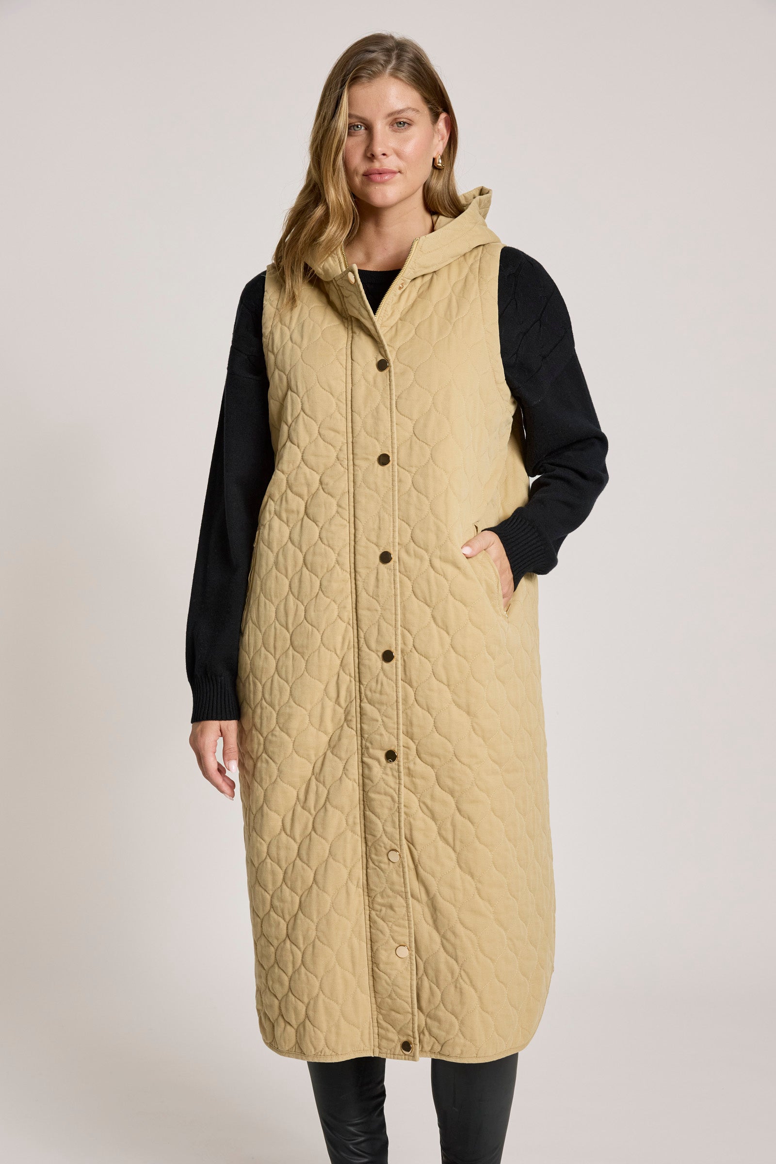 Sansi Quilted Long Vest - Dune