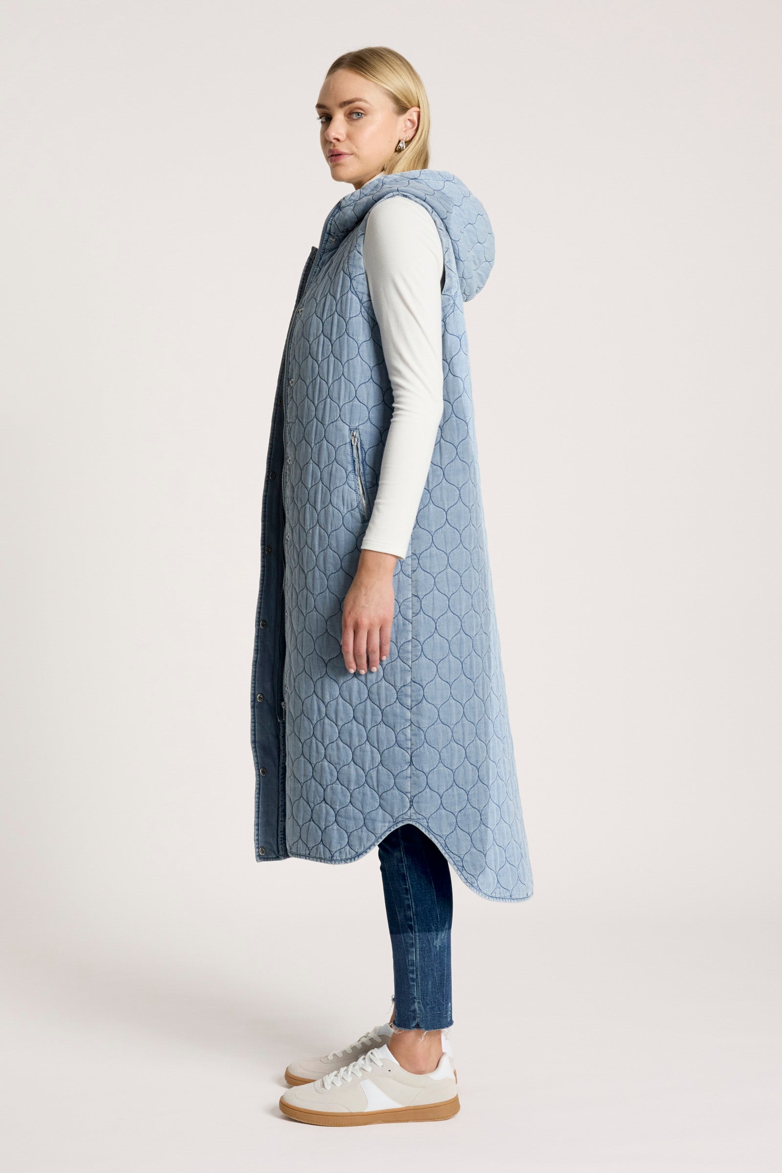 Sansi Quilted Long Vest - Denim
