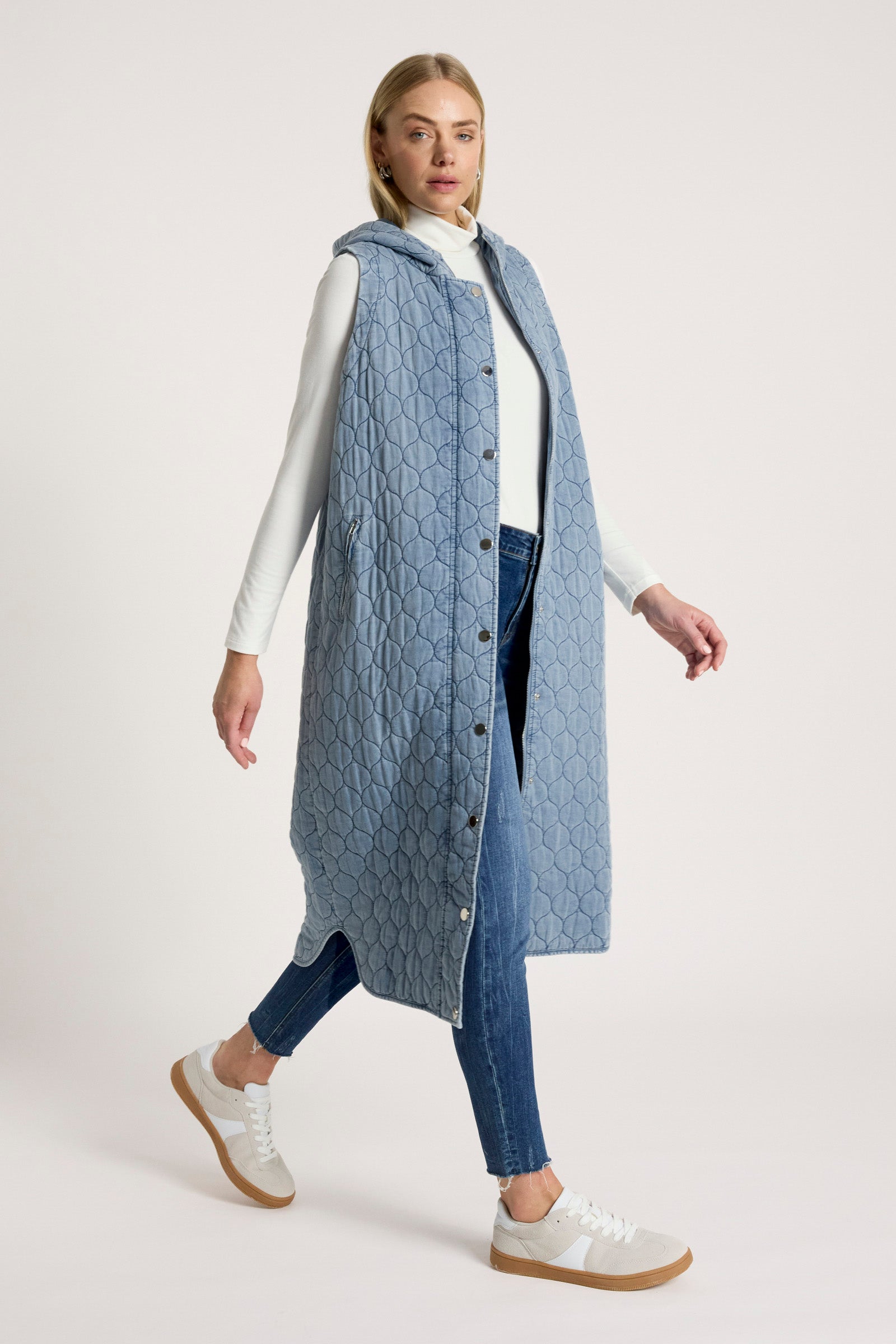 Sansi Quilted Long Vest - Denim