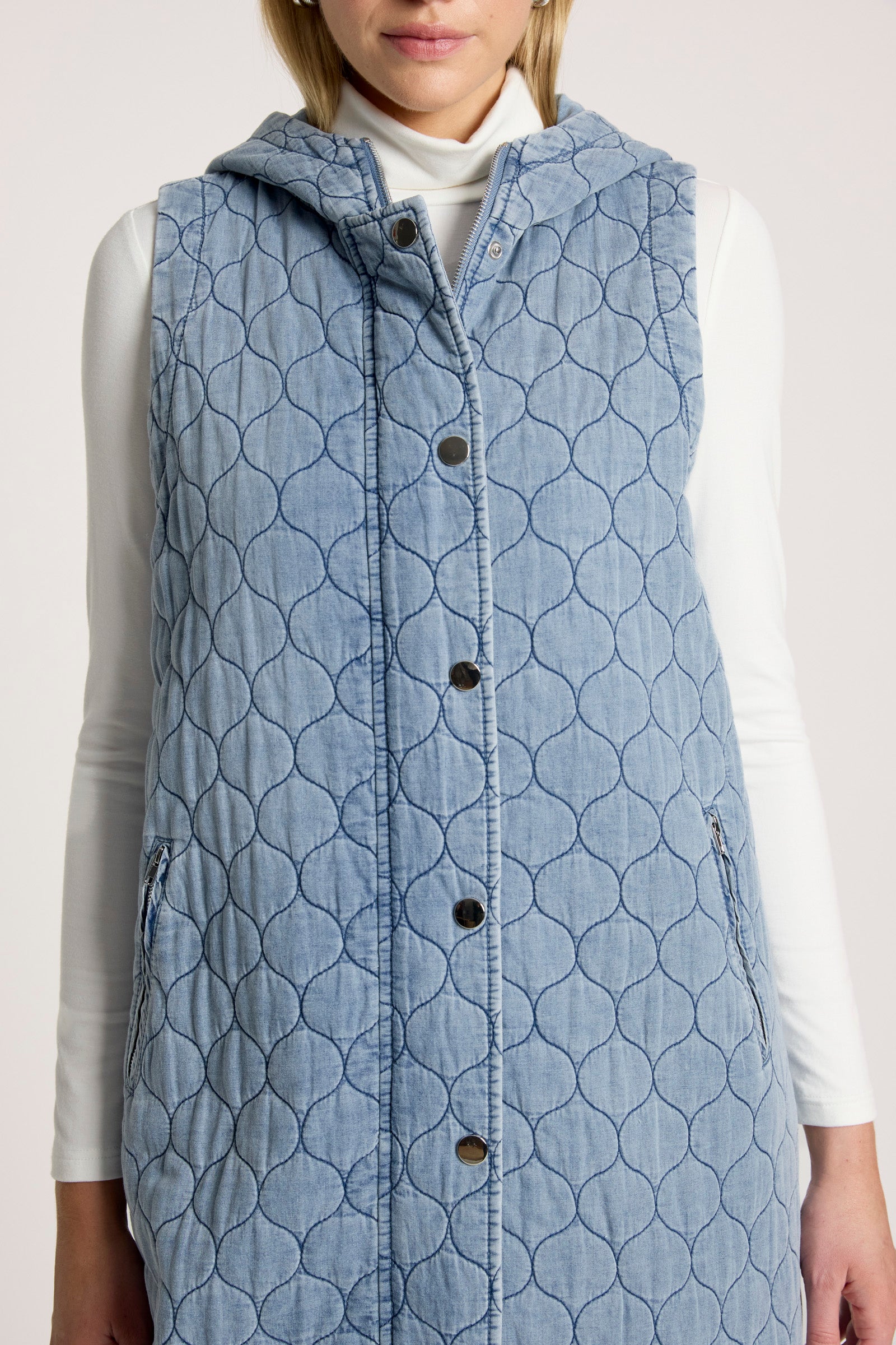 Sansi Quilted Long Vest - Denim